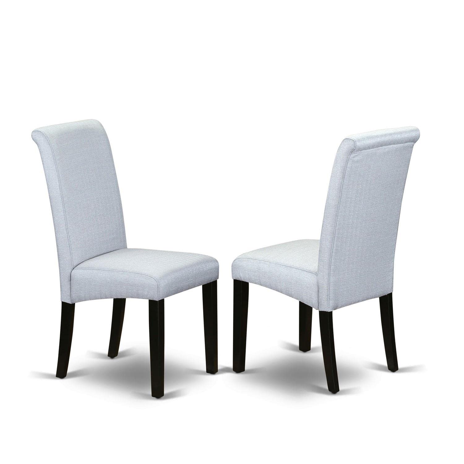 East West Furniture DLBA3-BLK-05 3-Piece Round Kitchen Dining Set with Drop Leaf Table & 2 Grey Linen Parsons Chairs, 42x42 Inch, Black - Perfect for Small Spaces, Breakfast Nooks & Cozy Apartments