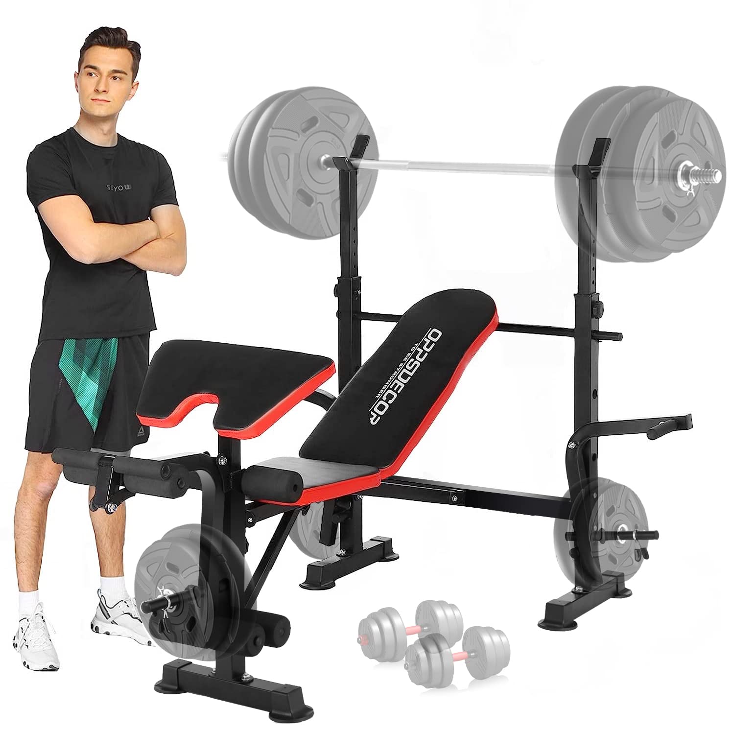 OPPSDECOR 600lbs Olympic Weight Bench Set - All-in-One Adjustable Bench Press with Preacher Curl & Leg Developer for Home Gym - Full Body Workout Equipment for Strength Training & Muscle Building