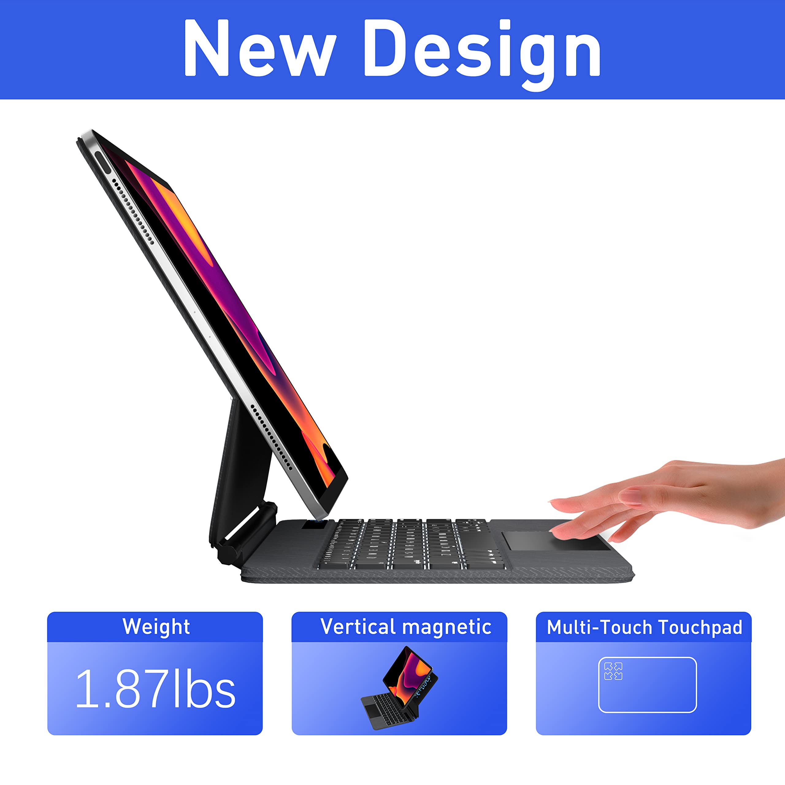 Doqo Magnetic Backlit Wireless Keyboard Case with Multi-Touch Trackpad for iPad Air 5th/4th Gen (2020-2022) & iPad Pro 11 (2018-2021) - Perfect for Work, Study & Travel