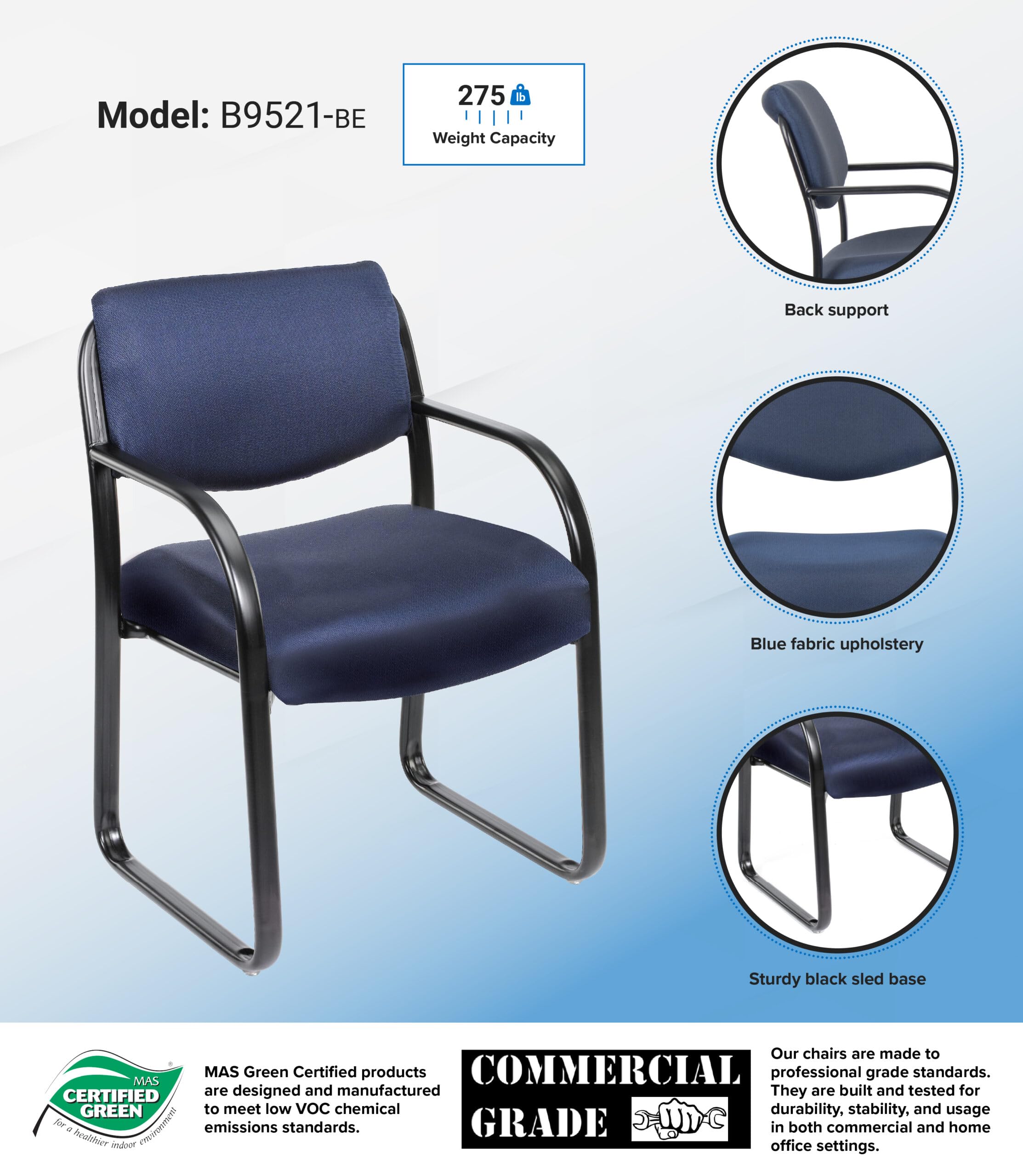 Premium Fabric Guest Chair in Blue - Ergonomic Office Chair for Visitors & Reception Areas - Comfortable Seating for Waiting Rooms, Lobbies & Conference Rooms