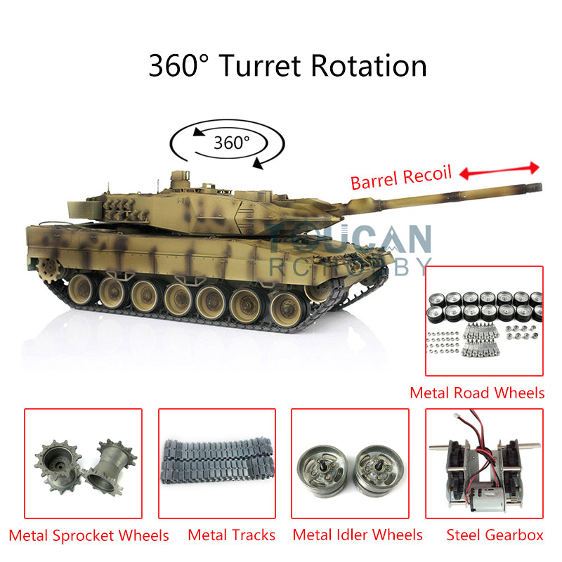 Henglong 1/16 Scale 7.0 Customized Leopard 2A6 RC Tank Model 3889 with Metal Tracks, Road Wheels, Barrel Recoil & 360° Rotating Turret - Realistic Engine Sound for Military Enthusiasts & RC Hobbyists | Perfect for Outdoor Battles, Collection Display & STEM Learning