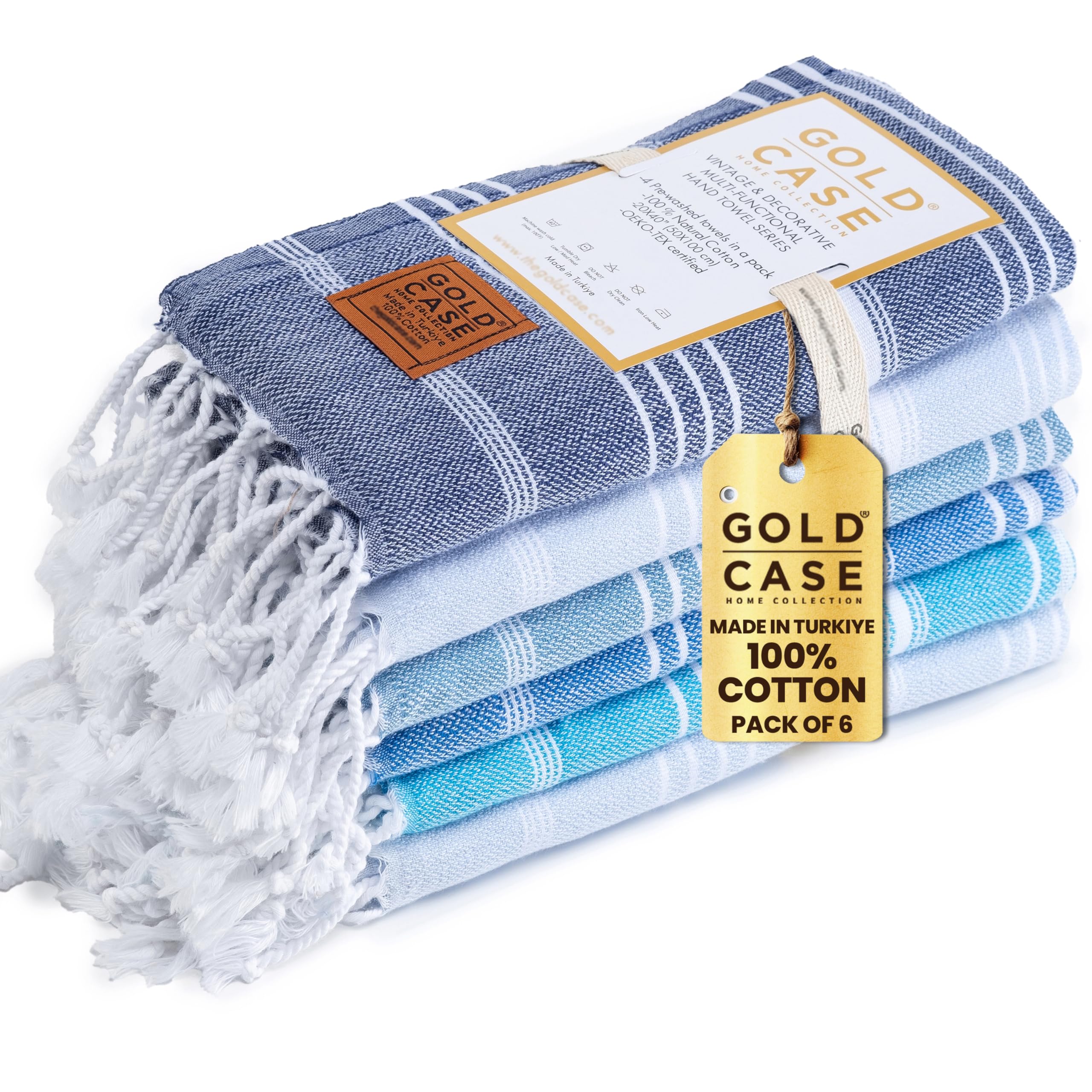 Premium 100% Cotton Turkish Hand Towels Set of 6 - 20