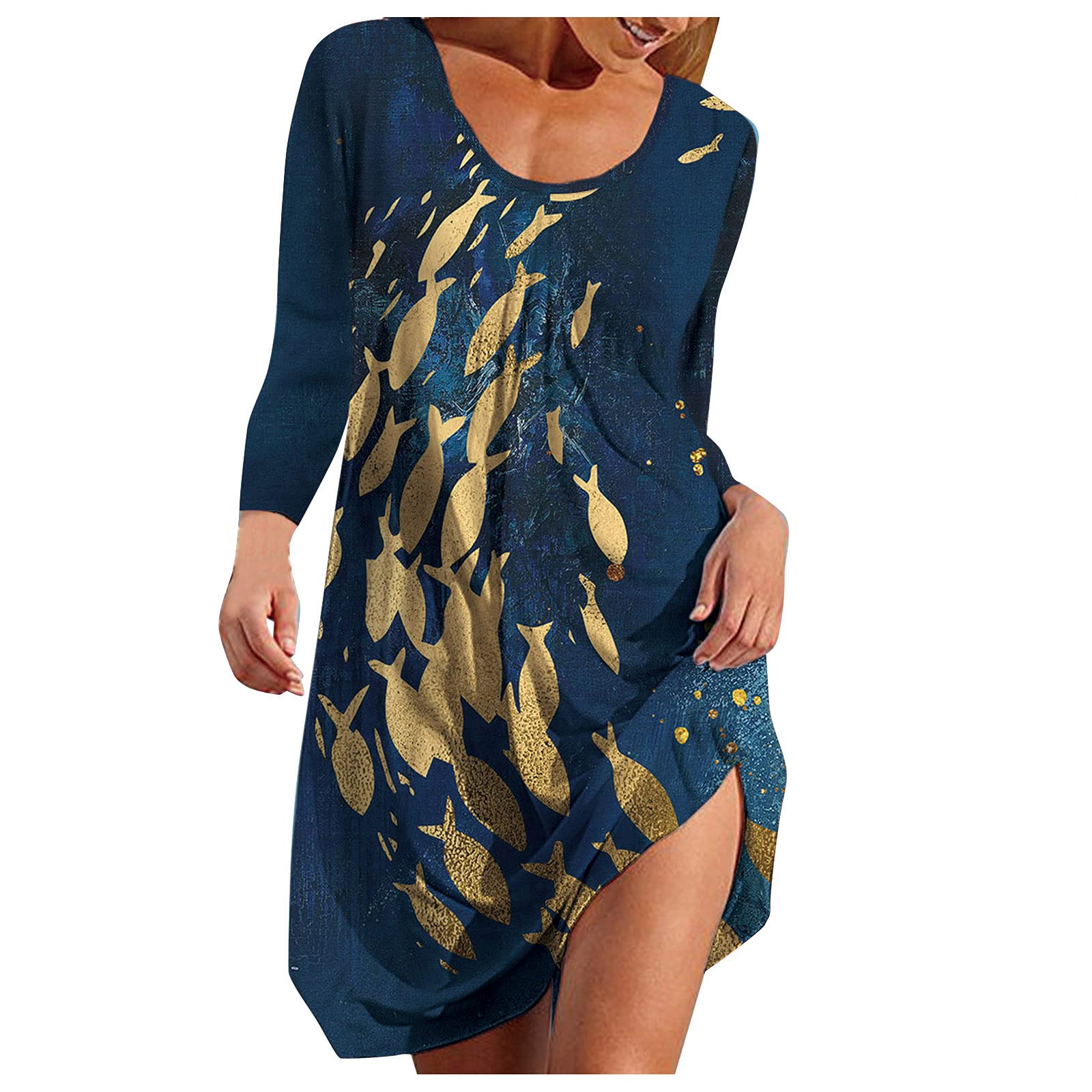 Threads for Thought Women's Long Sleeve Floral Sundress - Boho Vintage O-Neck Maxi Dress for Women | Perfect for Beach Vacations, Summer Parties & Casual Outings