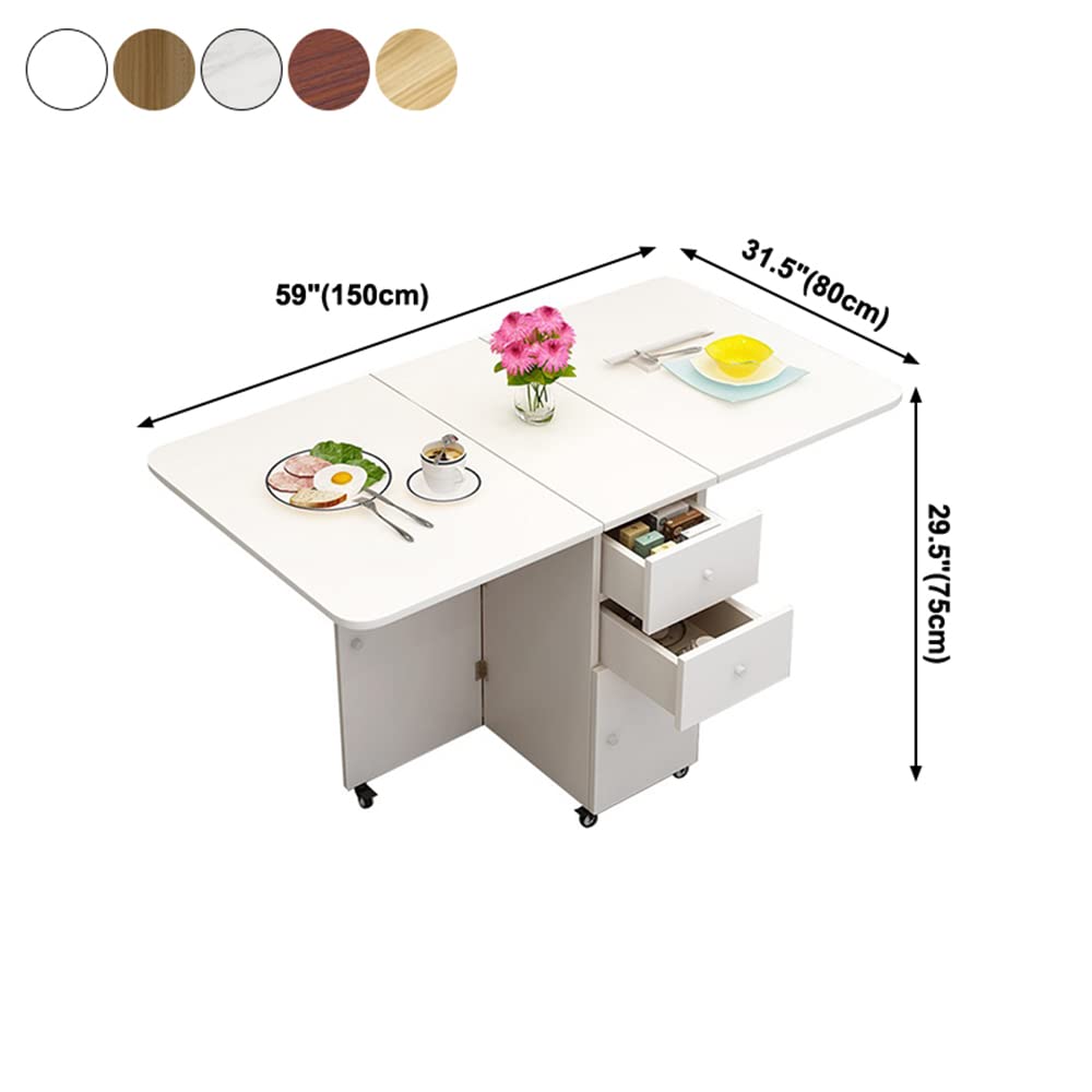 Modern Wooden Pedestal Dining Table with Drop Leaf - Foldable Multifunctional Kitchen Table, Natural Finish, 59.1