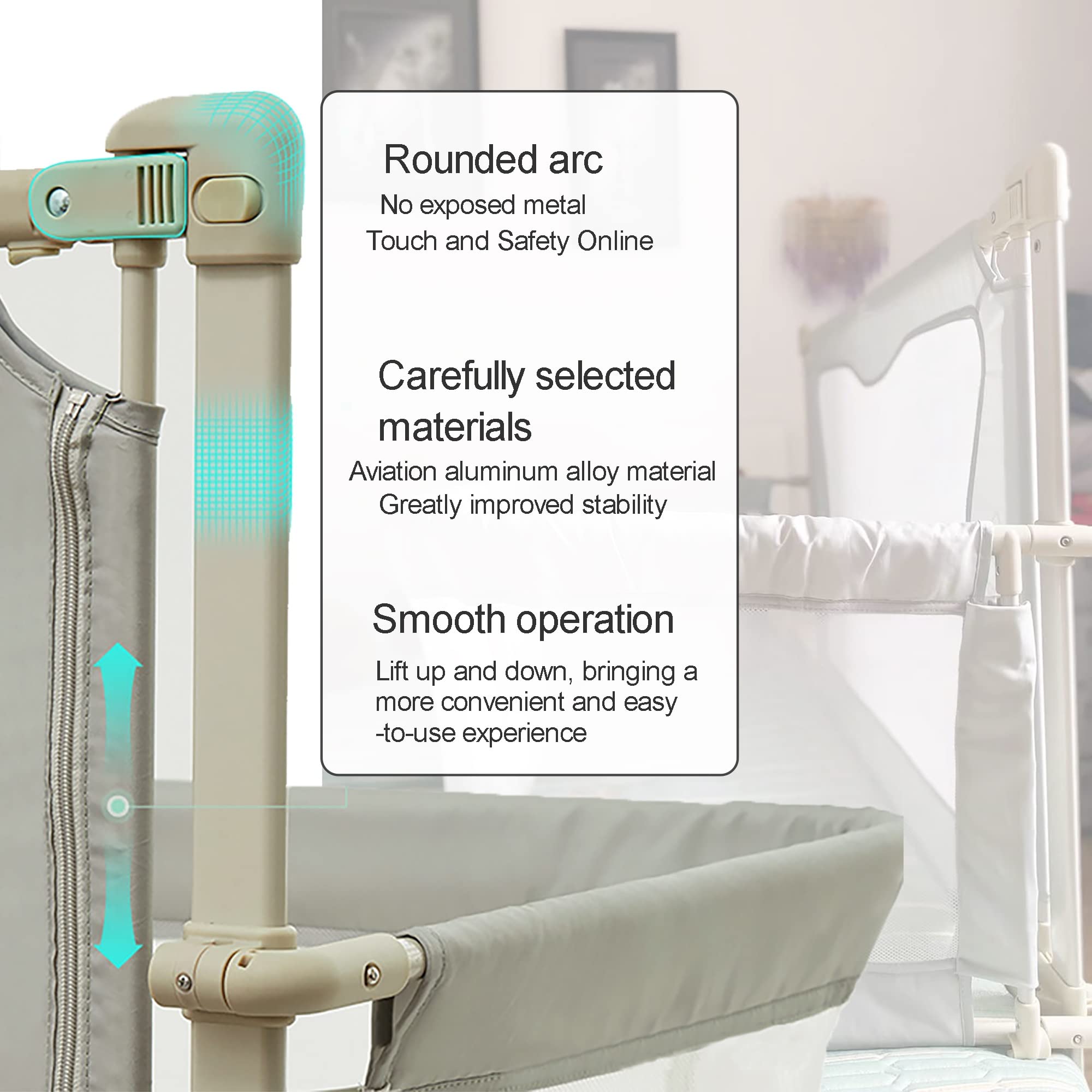 3 in 1 Baby Bedside Crib - Portable Co-Sleeping Crib 120x50cm, Adjustable Next to Me Crib with Soft Washable Liner & Sturdy Aluminum Frame, Easy Assembly for Newborns & Infants - Perfect for Safe Co-Sleeping, Nursery, Travel & Bedside Use