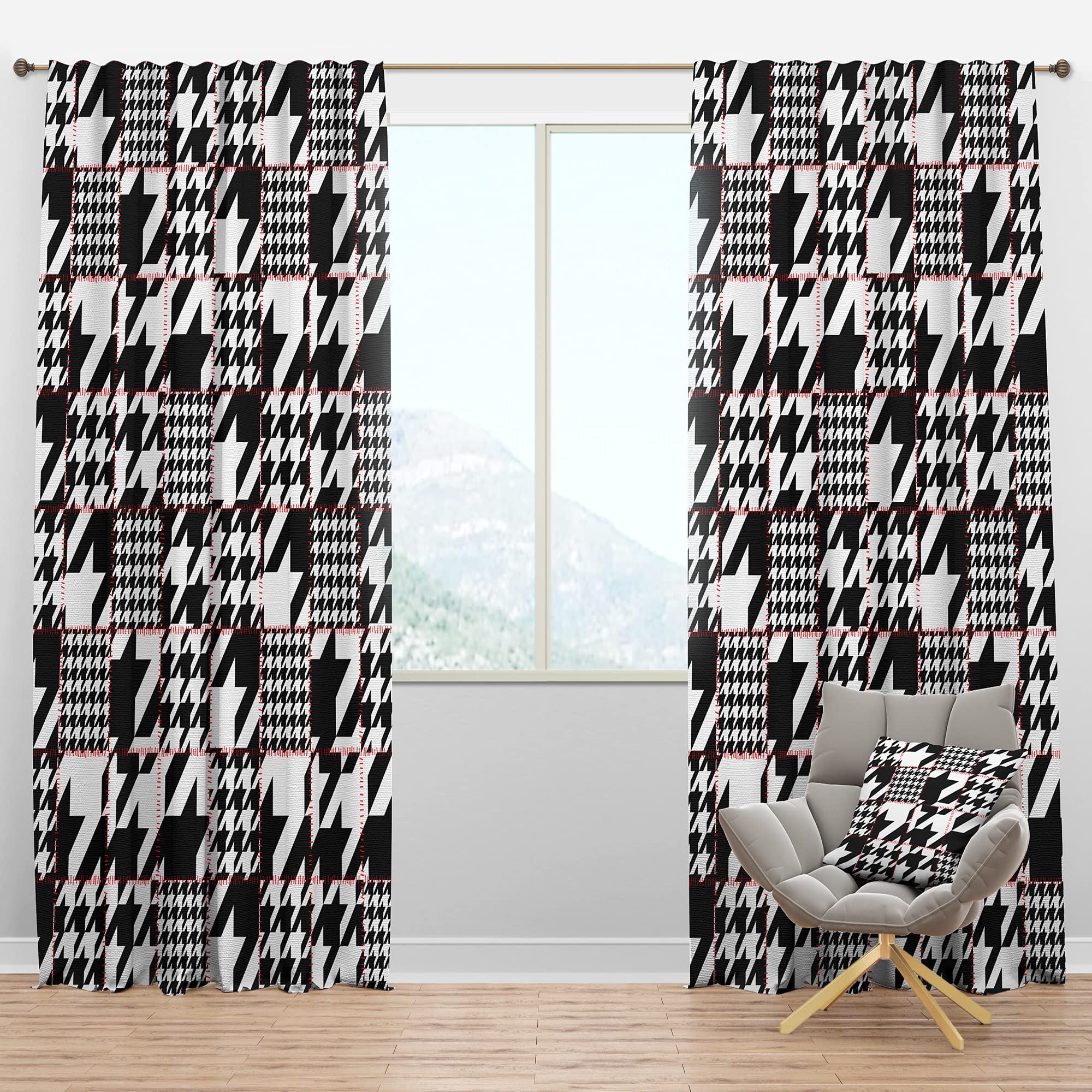 DesignQ Blackout Curtains - Classic Houndstooth Pattern Thermal Insulated Window Drapes for Bedroom & Living Room (52x120, Single Panel) - Perfect for Light Blocking, Privacy & Energy Savings