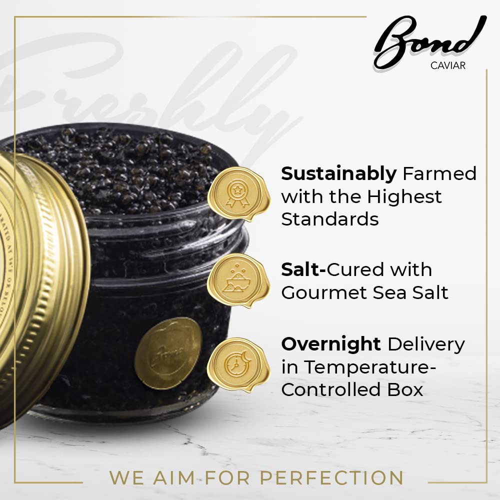 Premium White Sturgeon Caviar - Gourmet Black Caviar Roe with Glossy Golden Pearls, Malossol-Cured with Sea Salt | 3.5oz (100g) Glass Jar | Overnight Shipping | Perfect for Luxury Gifts, Fine Dining, Weddings & Special Occasions