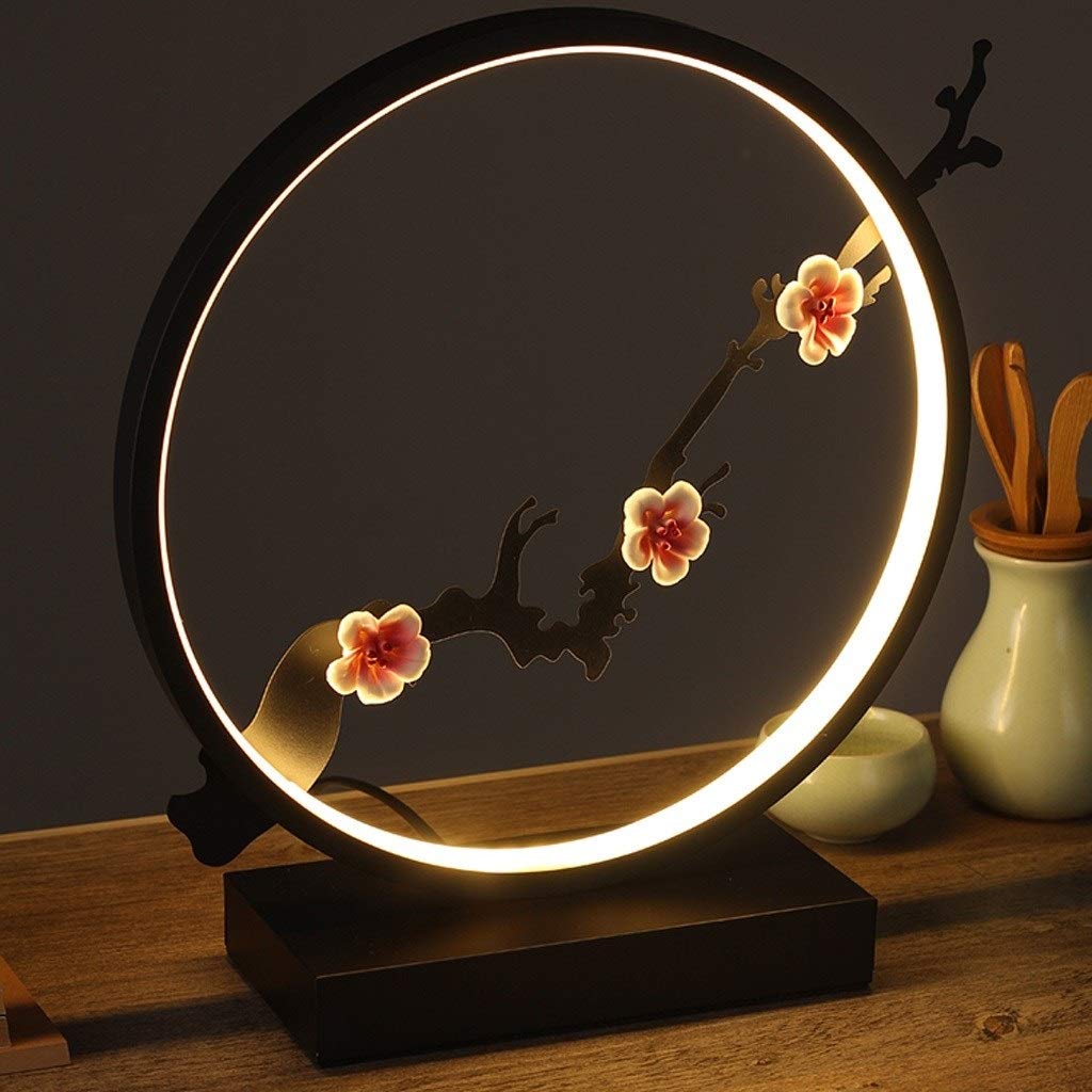 Iron Art Table Lamp with Resin Shade - LED Bedside Lamp with Warm & 3-Color Light, No Bulb Needed - Perfect for Bedroom, Living Room, or Office Nightstand (Sika Deer Warm Light)