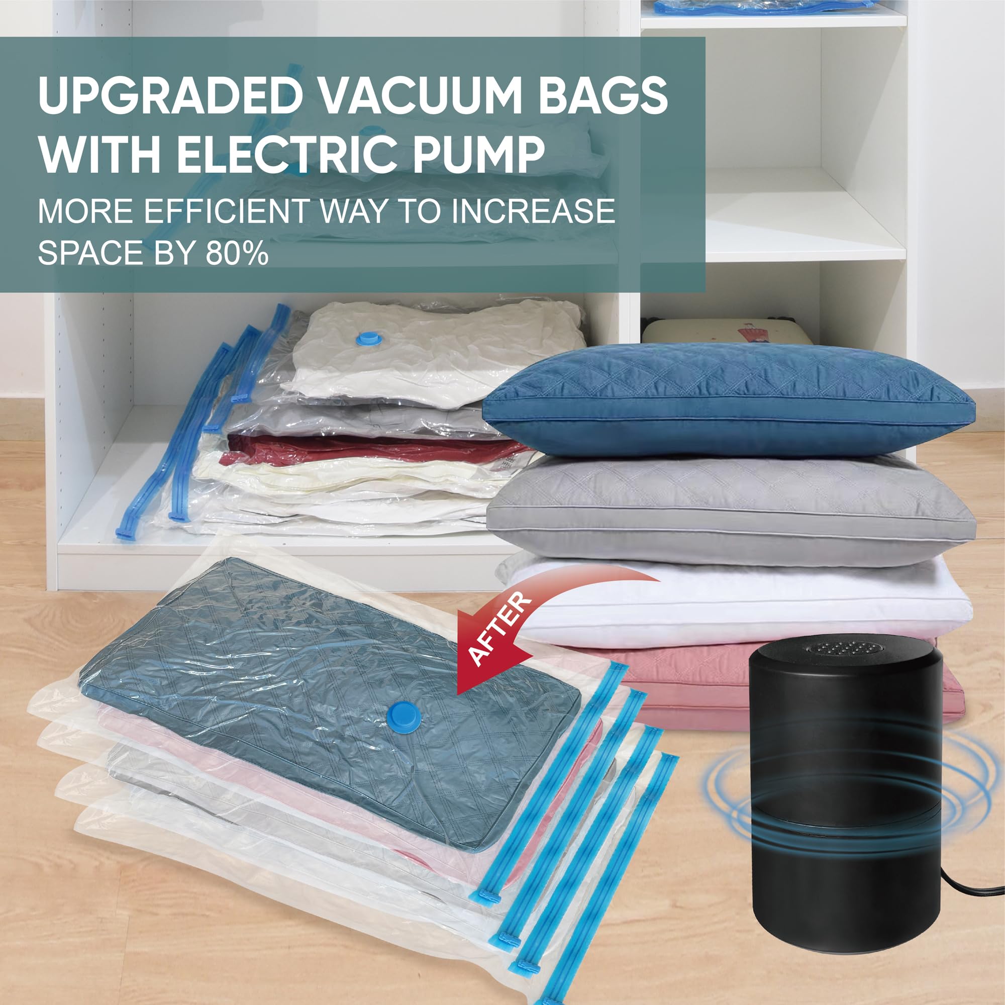 15 Jumbo Vacuum Storage Bags with Electric Pump - Space Saver Bags for Clothes, Comforters, Blankets & Bedding | Perfect for Travel, Seasonal Storage & Home Organization