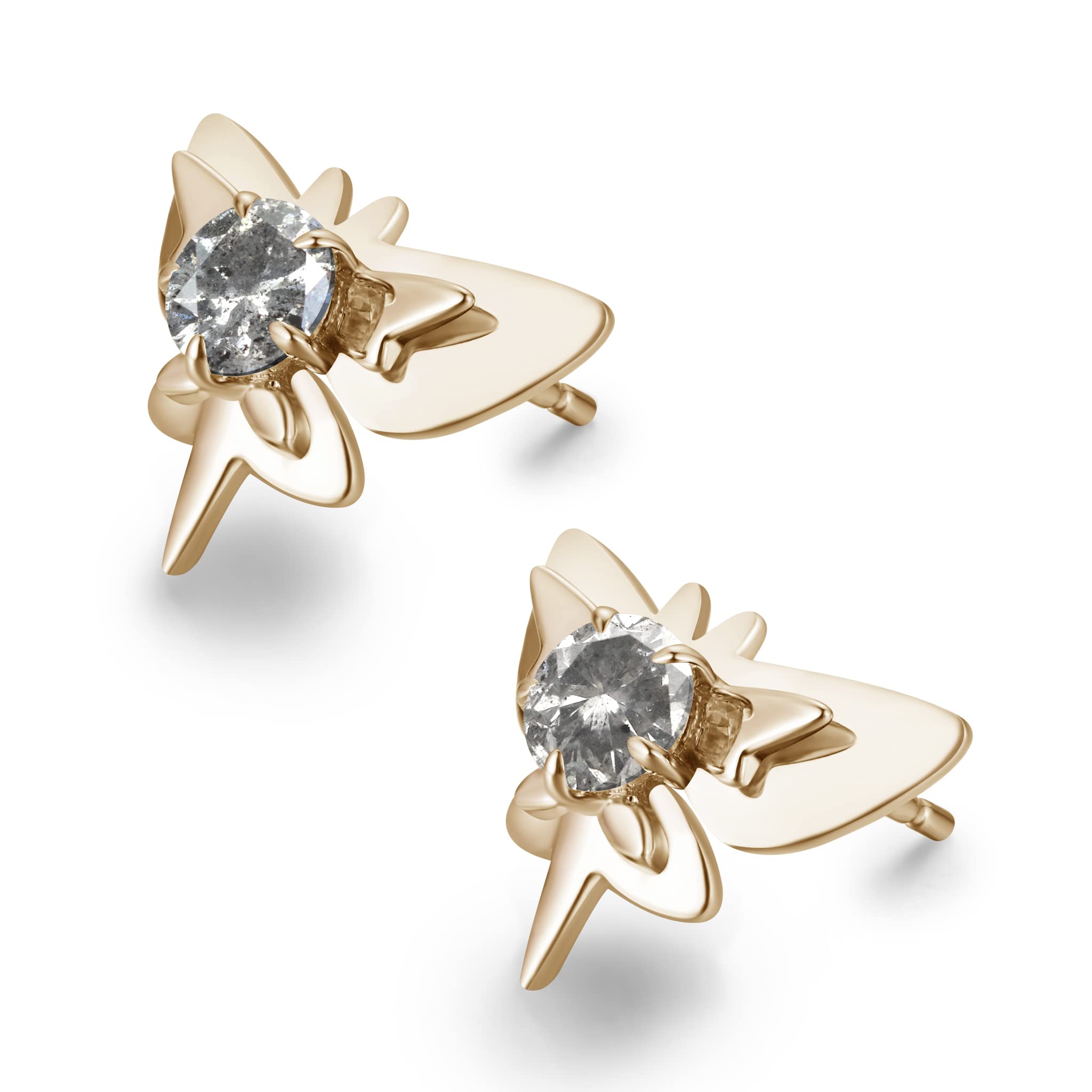 Salt & Pepper Diamond Stud Earrings - Butterfly Small Earrings - Galaxy Diamond Stackable Multiple Piercing Jewelry - Alternative April Birthstone - Perfect for Everyday Wear, Gift Giving & Special Occasions