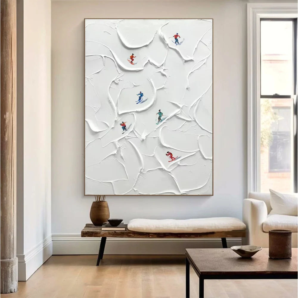 Premium Skiing Sport Art Textured Canvas Painting - Winter Sports Wall Decor for Home & Office - Perfect for Ski Lodge, Cabin, or Mountain-Themed Rooms