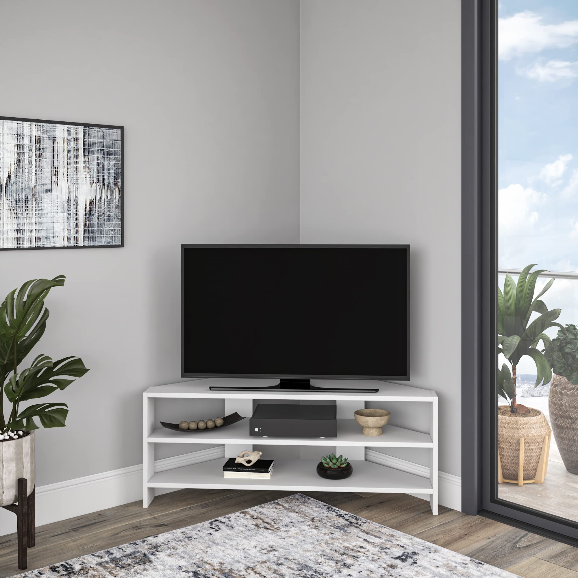 Modern White TV Stand with Storage - 17.72
