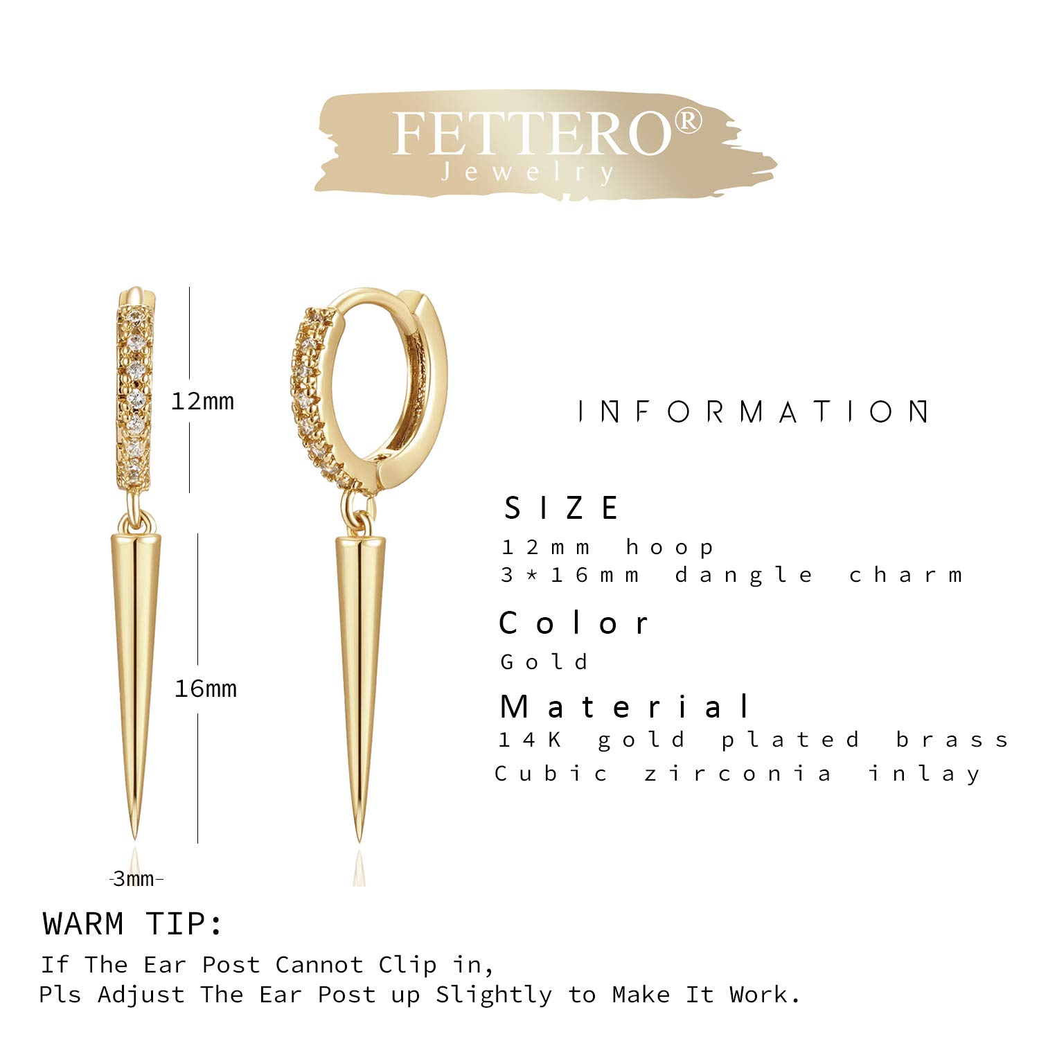 FETTERO 14K Gold Plated Hoop Dangle Earrings - Lightweight Drop Huggie Hoop Earrings for Women | Hypoallergenic & Dainty Everyday Jewelry | Perfect for Work, Date Night & Special Occasions