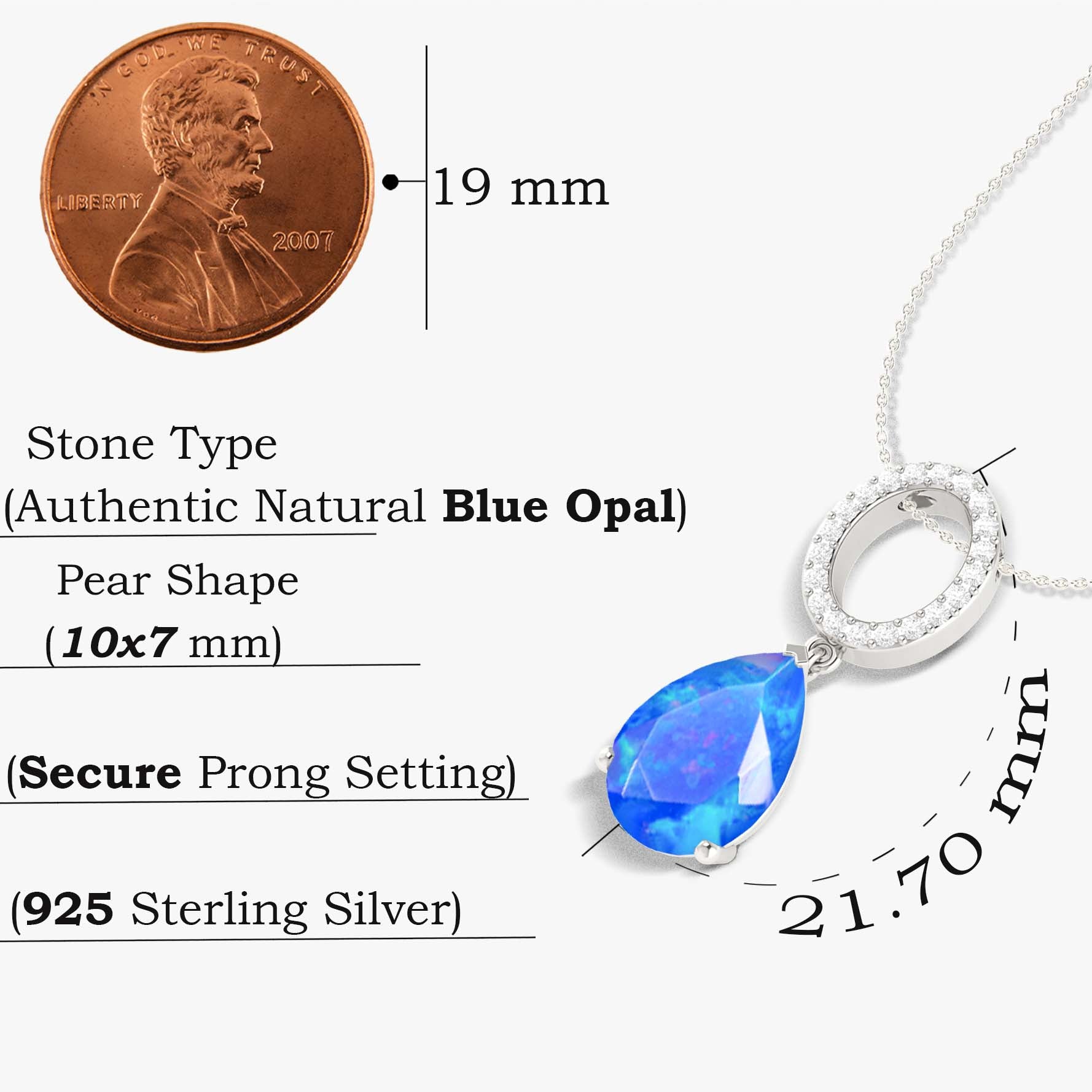 Natural Blue Opal Pear Stone Drop Pendant Necklace - Elegant Dainty Jewelry for Women, Perfect for Everyday Wear, Parties & Special Occasions