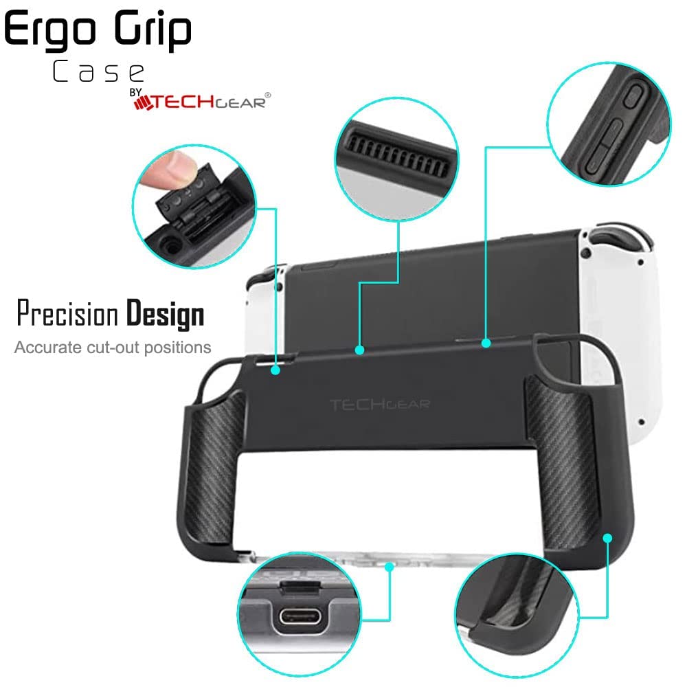 Premium Ergonomic Grip Case for Nintendo Switch OLED - Soft TPU Silicone Protective Cover with Comfort Padded Handles | Joy-Con Compatible, Lightweight & Durable Stand | Perfect for Gaming, Travel & Long Play Sessions