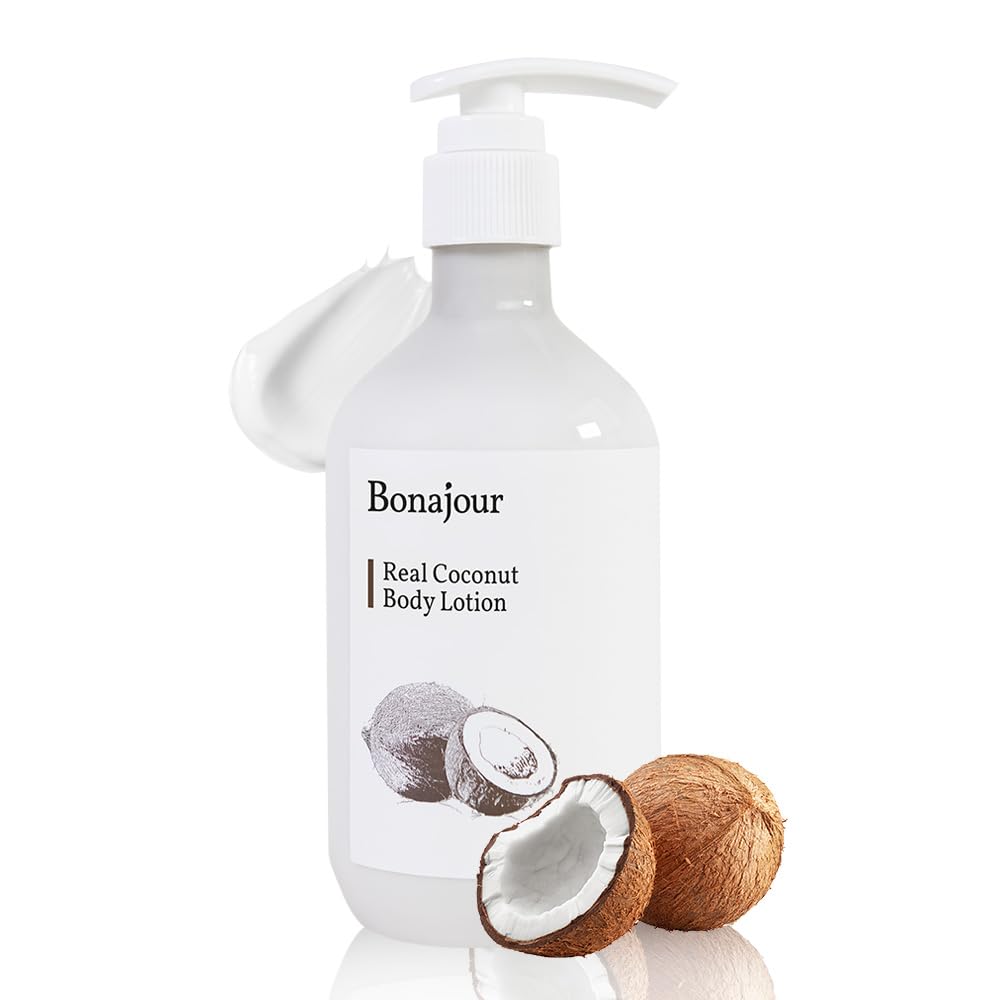 BONAJOUR Vegan Natural Coconut Oil Body Moisturizer - Hydrating & Healing Daily Treatment for Dry Skin (10.5 Fl Oz) | Perfect for Post-Shower, Nighttime & Winter Skin Care