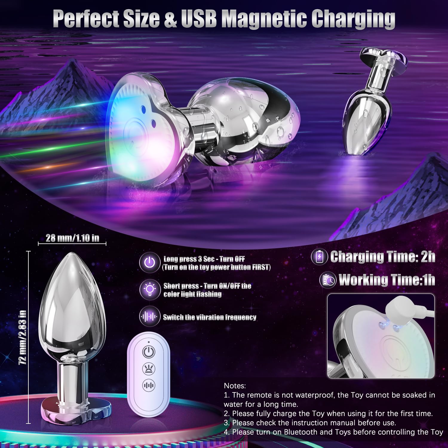 Silicone Anal Plug Vibrator with Flashing LED Light - Small Butt Plug for Men & Women - Perfect for Solo Play, Couples & BDSM Exploration