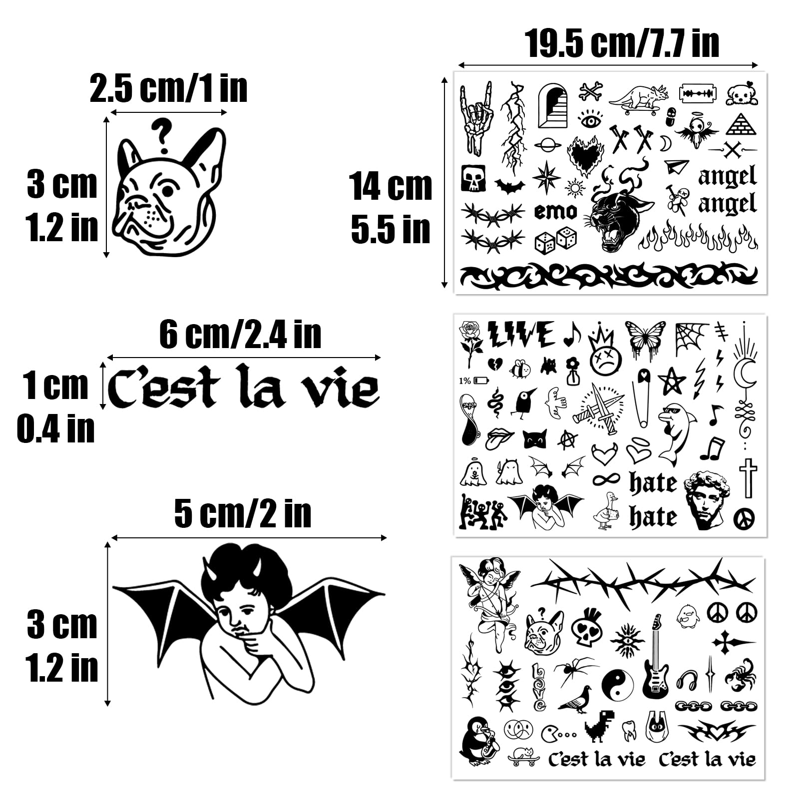 100PCS Semi Permanent Temporary Tattoos for Adults - Waterproof Fake Tattoos Lasts 1-2 Weeks - Punk Style Small Tattoos for Finger Hand Arm Body - Perfect for Parties Festivals Halloween Costumes & Cosplay