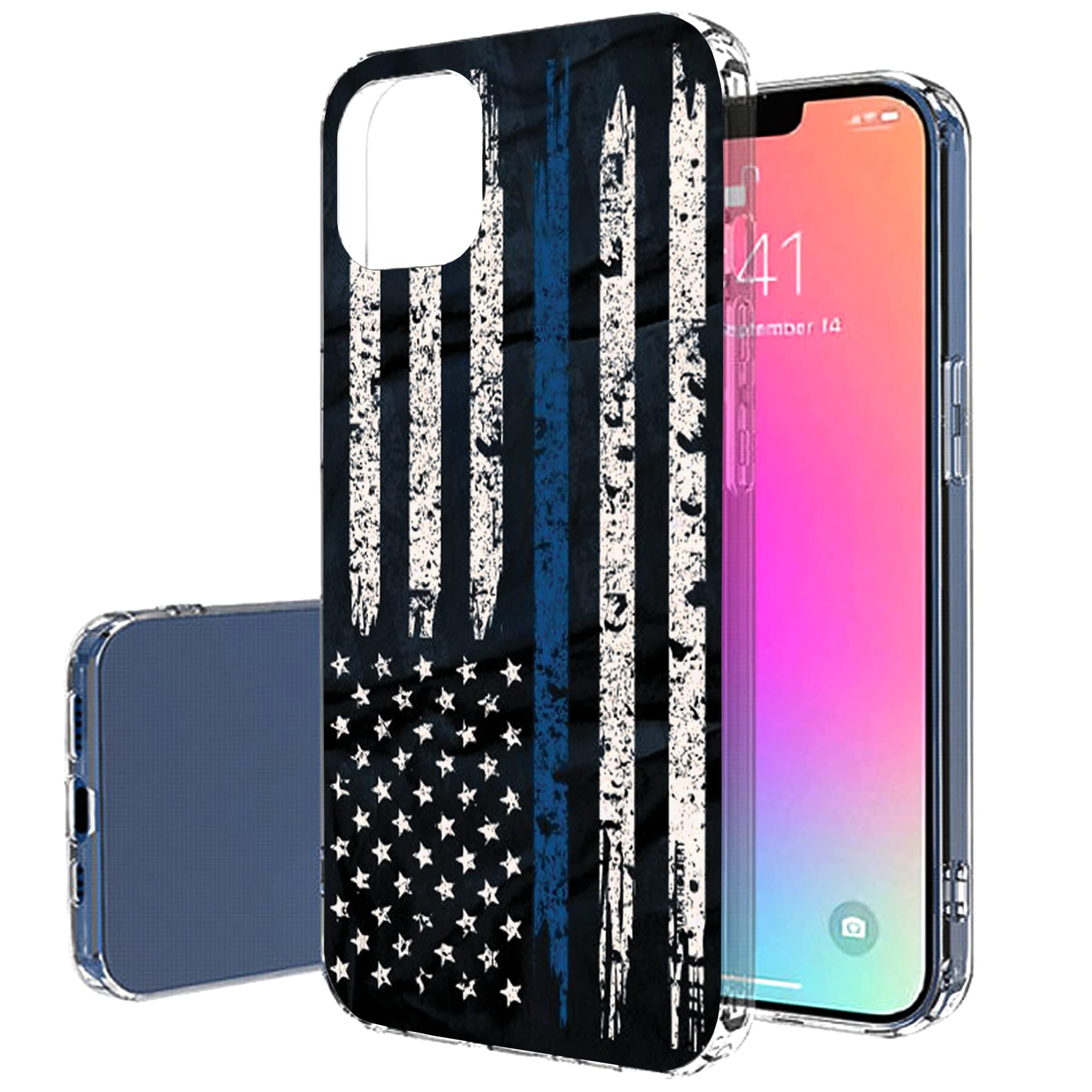 VIBECover Slim Protective Case for Apple iPhone 13 - Flexible TPU Cover with Blue Line Flag Design | Shockproof & Scratch Resistant | Perfect for Everyday Use, Travel & Outdoor Activities