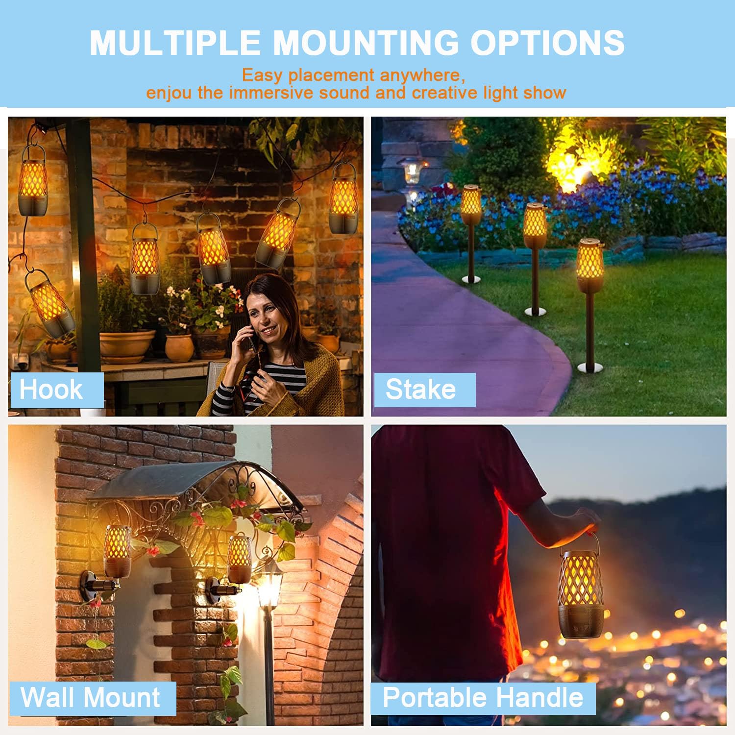 2 Pack Waterproof Bluetooth Speakers with LED Lights - Wireless Outdoor Speakers with Stereo Sound & Multi-Sync Technology - Perfect for Pool Parties, Patio Gatherings, Camping & Gifts for Men
