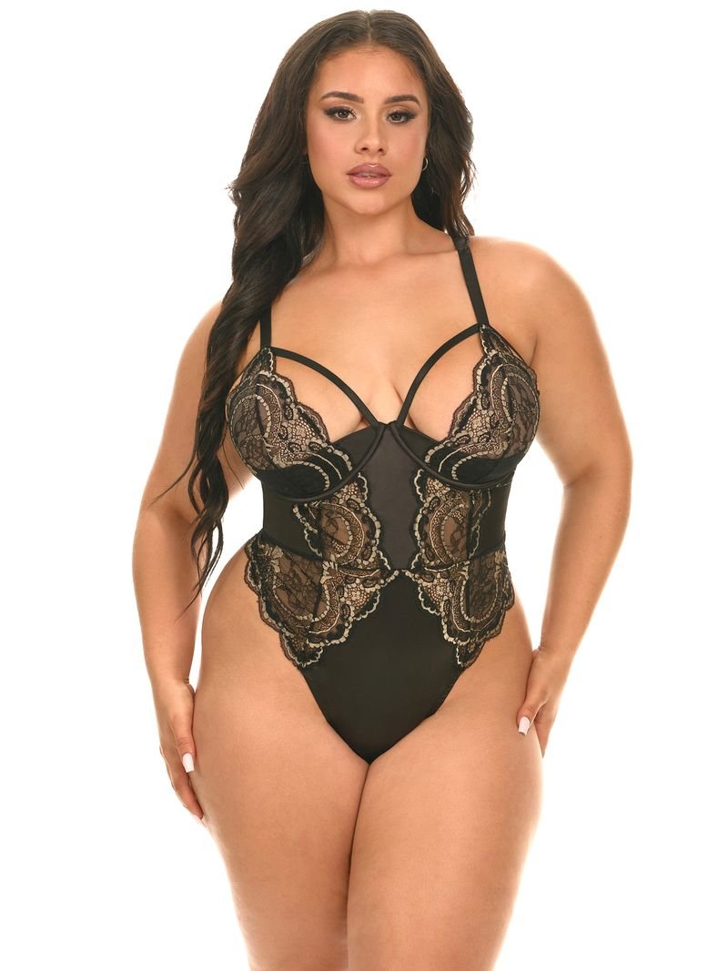 Sexy Curvy Dakota Cage Lace Teddy Lingerie Set - Plus Size Corset Bodysuit for Women | Perfect for Valentine's Day, Bridal Shower & Romantic Nights