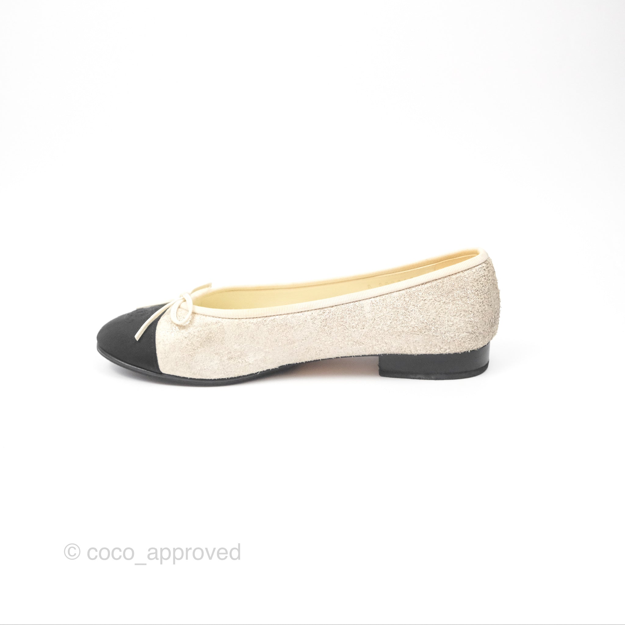 Chanel Glitter Ballerina Flats in Ivory & Black - Size 39 | Women's Luxury Fashion Shoes for Parties, Weddings & Evening Events