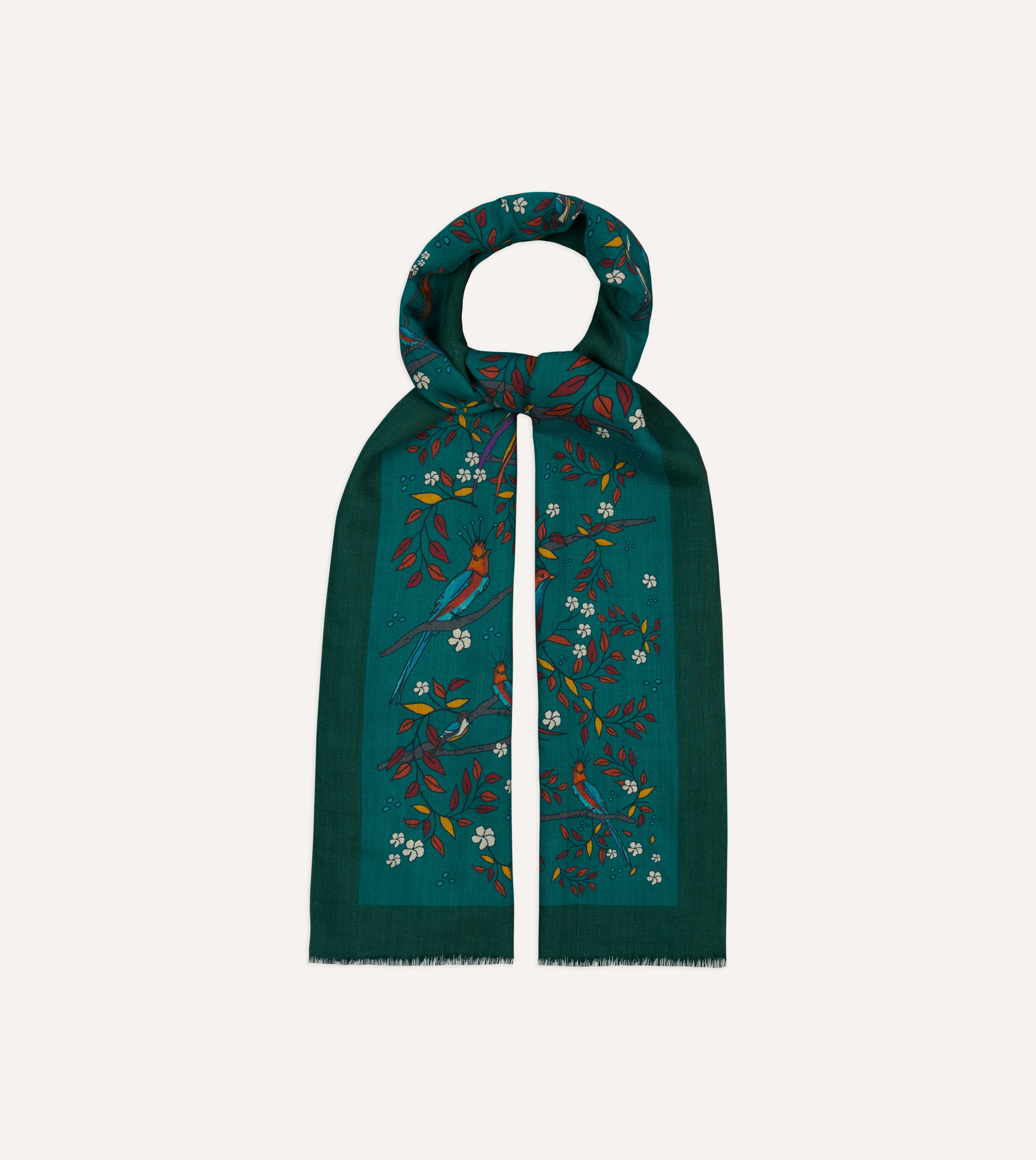 Stylish Green Birds of Paradise Print Wool Scarf - Soft Winter Fashion Accessory for Women - Perfect for Cold Weather, Office Wear & Holiday Outfits