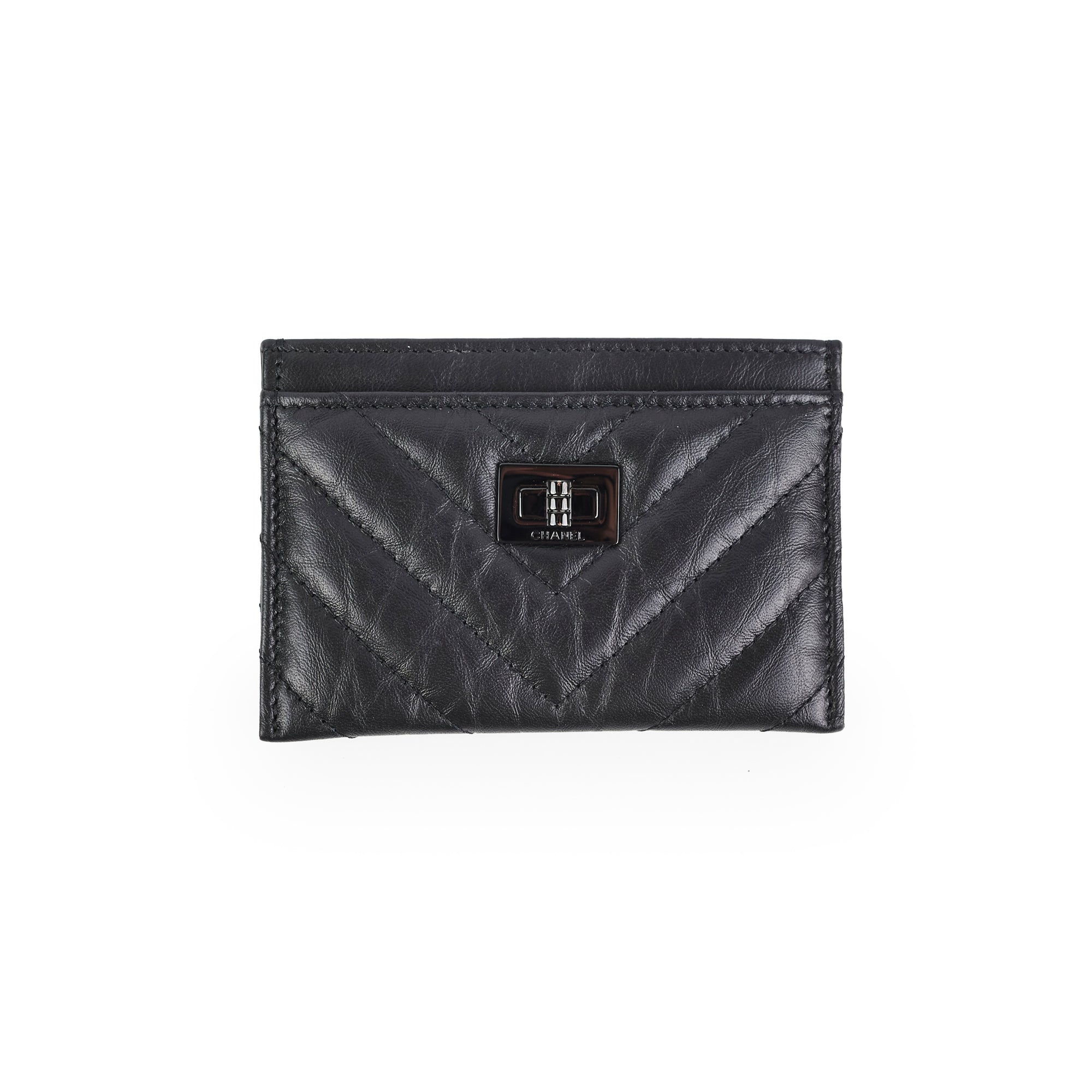 Chanel Reissue 2.55 Black Leather Card Holder Wallet for Women - Perfect for Everyday Use, Travel & Gift Giving