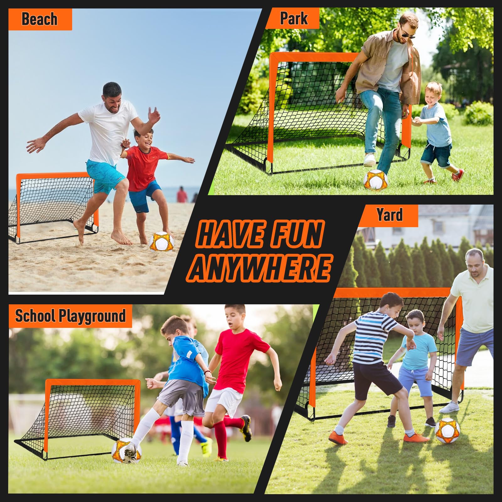 Portable 4x3 ft Orange Soccer Goal Set for Backyard Training - Includes 2 Goals, Inflator, Soccer Ball & Cones | Perfect for Youth Practice, Backyard Games & Team Drills
