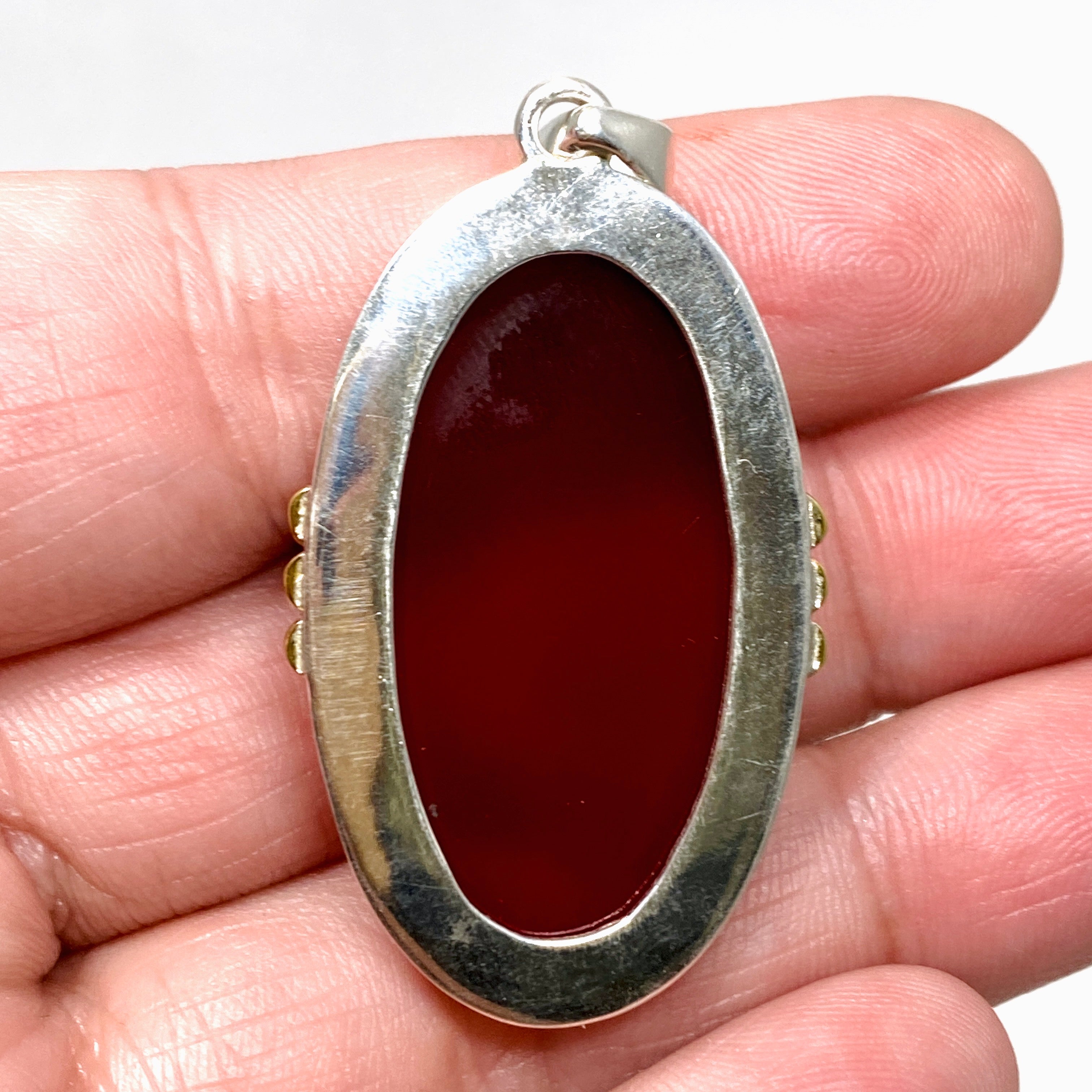 Natural Carnelian Oval Pendant with Brass Decorative Setting - Handmade Gemstone Jewelry for Women - Perfect for Spiritual Healing, Meditation & Boho Fashion Accessories
