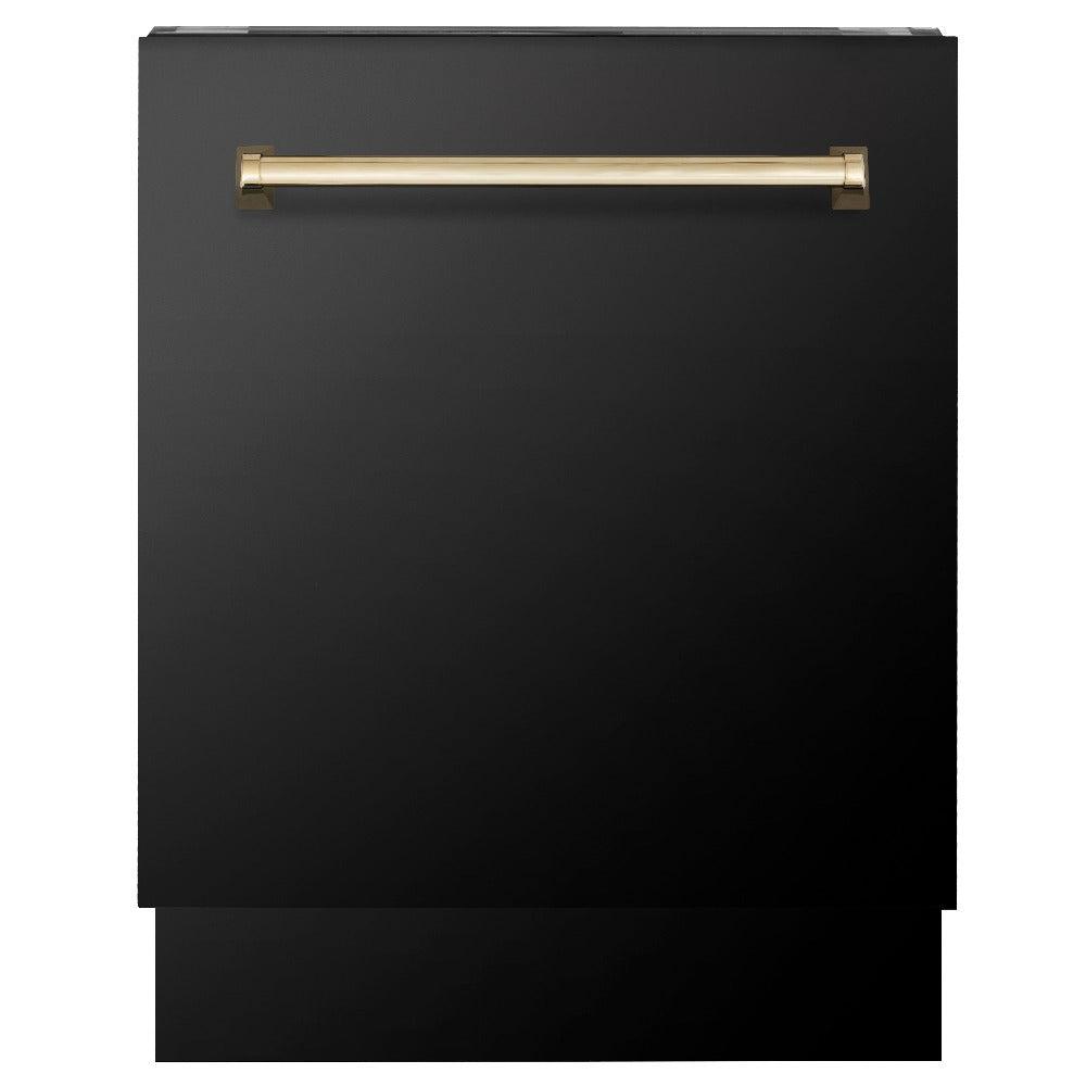 ZLINE Autograph Edition 36-inch Black Stainless Steel Kitchen Package - Dual Fuel Range, Range Hood, Dishwasher & Gold Accent Refrigerator | Luxury Kitchen Appliances for Modern Homes & Professional Chefs