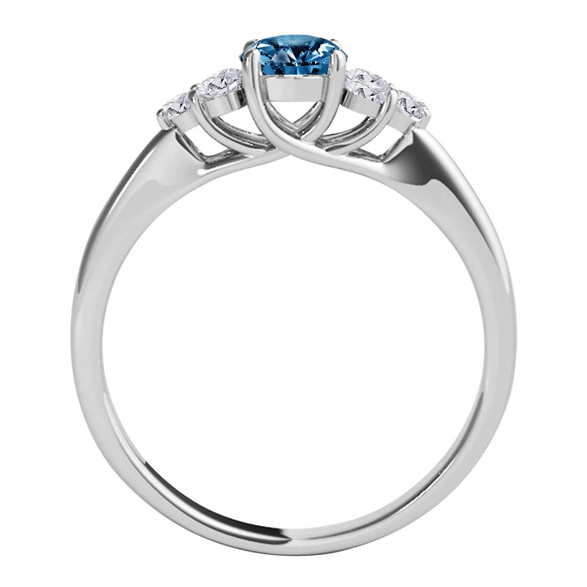0.75 Carat Blue & White Diamond Seven Stone Engagement Ring in 10K White Gold - Perfect Valentine's Day Gift for Her, Anniversary Present, Wedding Proposal Jewelry
