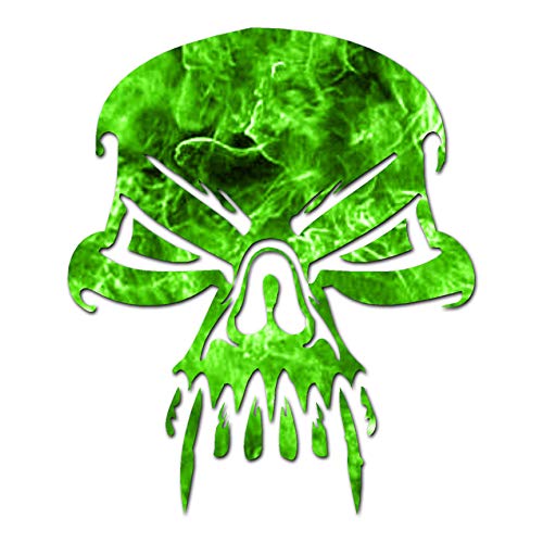 Vampire Monster Skull Vinyl Decal Sticker - 3.75 x 4.5 Inches - Green Flames Design - Perfect for Laptops, Cars, Windows & Halloween Decor