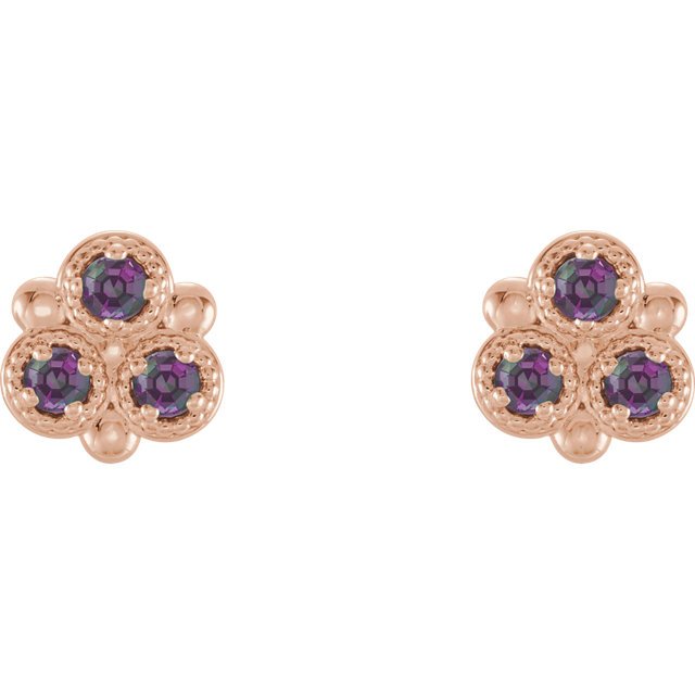 14K Gold 0.24 CTW Round Alexandrite 3 Stone Earrings - Elegant Birthstone Jewelry for Women, Perfect for Weddings, Anniversaries & Special Occasions