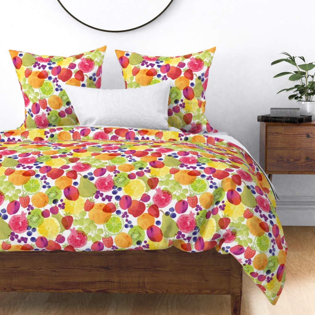 Premium Spoonflower Cotton Sateen Duvet Cover - Full/Queen Size with Vibrant Fruit Print (Oranges, Pears, Lemons) | Modern Kitchen & Summer Home Decor | Perfect for Bedroom Refresh & Cooking Enthusiast Gift