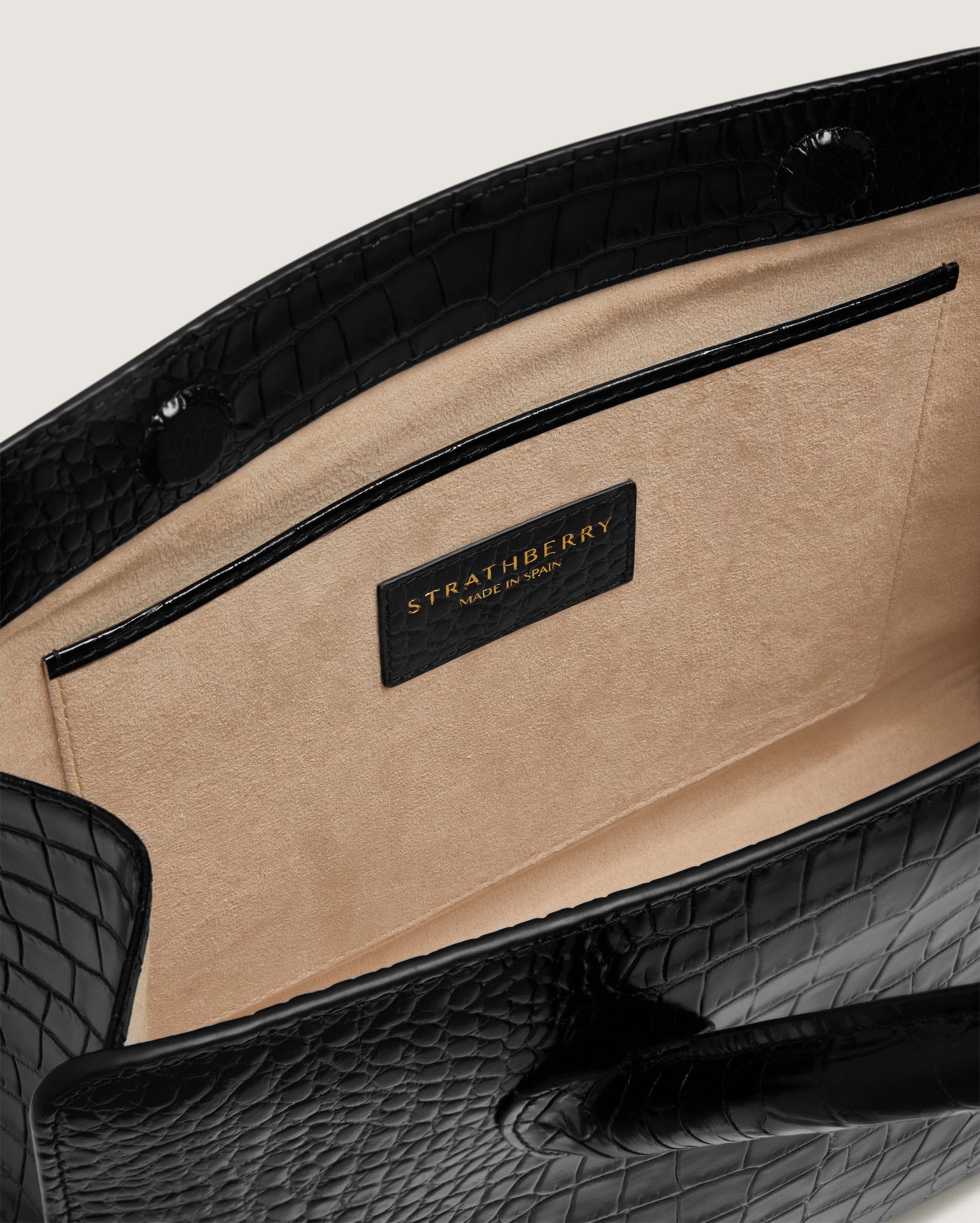 Luxury Crocodile Embossed Leather Midi Tote Bag for Women - Stylish Black Handbag for Work, Travel & Everyday Use