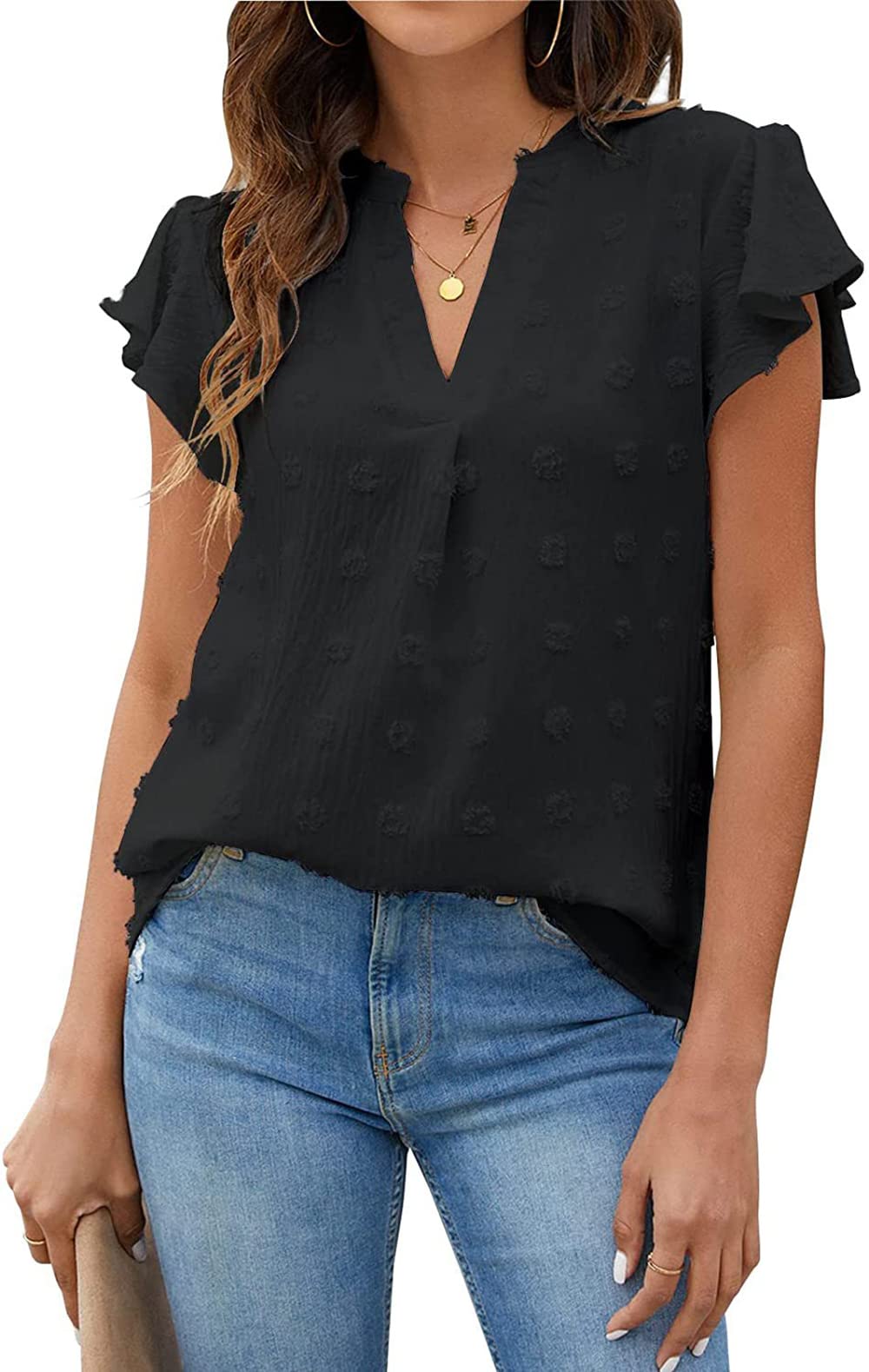 Elegant Women's Chiffon V-Neck Blouse - Flowy Short Sleeve Dressy Work Top for Summer & Casual Wear | Perfect for Office, Date Night & Outdoor Events