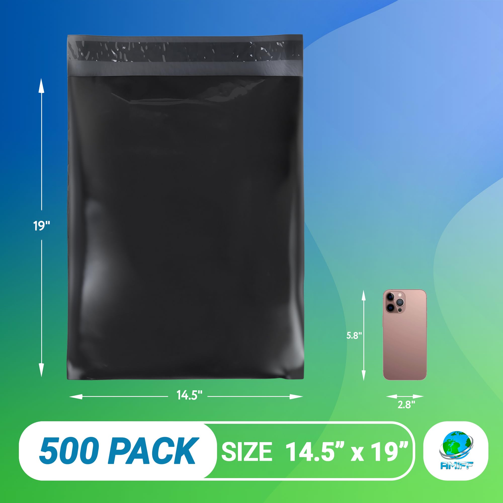 500 Pack Black Poly Mailers 14.5 x 19 Inches - Self-Seal Waterproof Shipping Bags for Clothing & Apparel | Durable Stretchy Poly Envelopes for Ecommerce, Online Stores & USPS Shipping