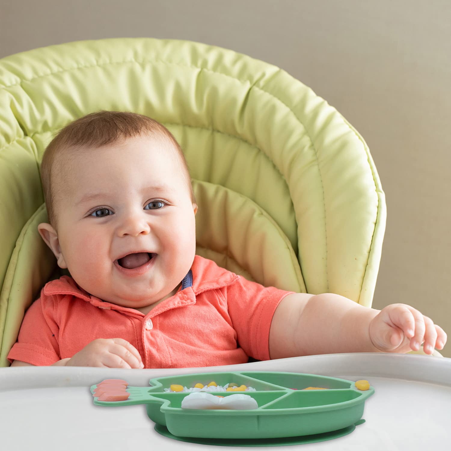 **Baby Feeding Dish Set with Spoon & Fork - 3-Piece Divided Silicone Suction Plates for Toddlers & Kids - BPA-Free, Microwave & Dishwasher Safe - Pink Fish Design - Perfect for Home, Travel & Daycare Use**