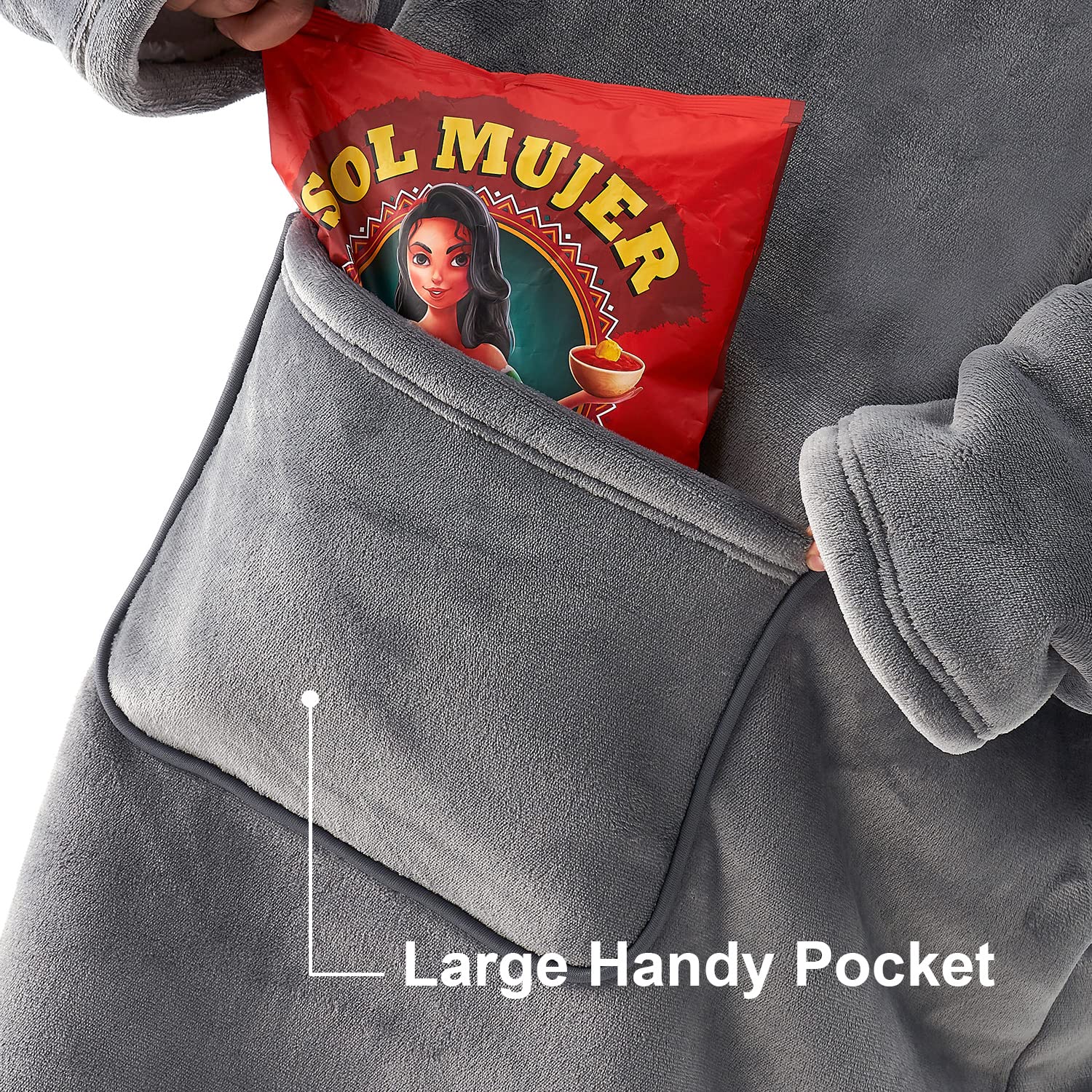 Cozy Hansleep Hoodie Blanket with Pockets for Adults - Soft Grey Oversized 32 x 58 Inch Wearable Blanket - Perfect for Lounging, Camping & Movie Nights