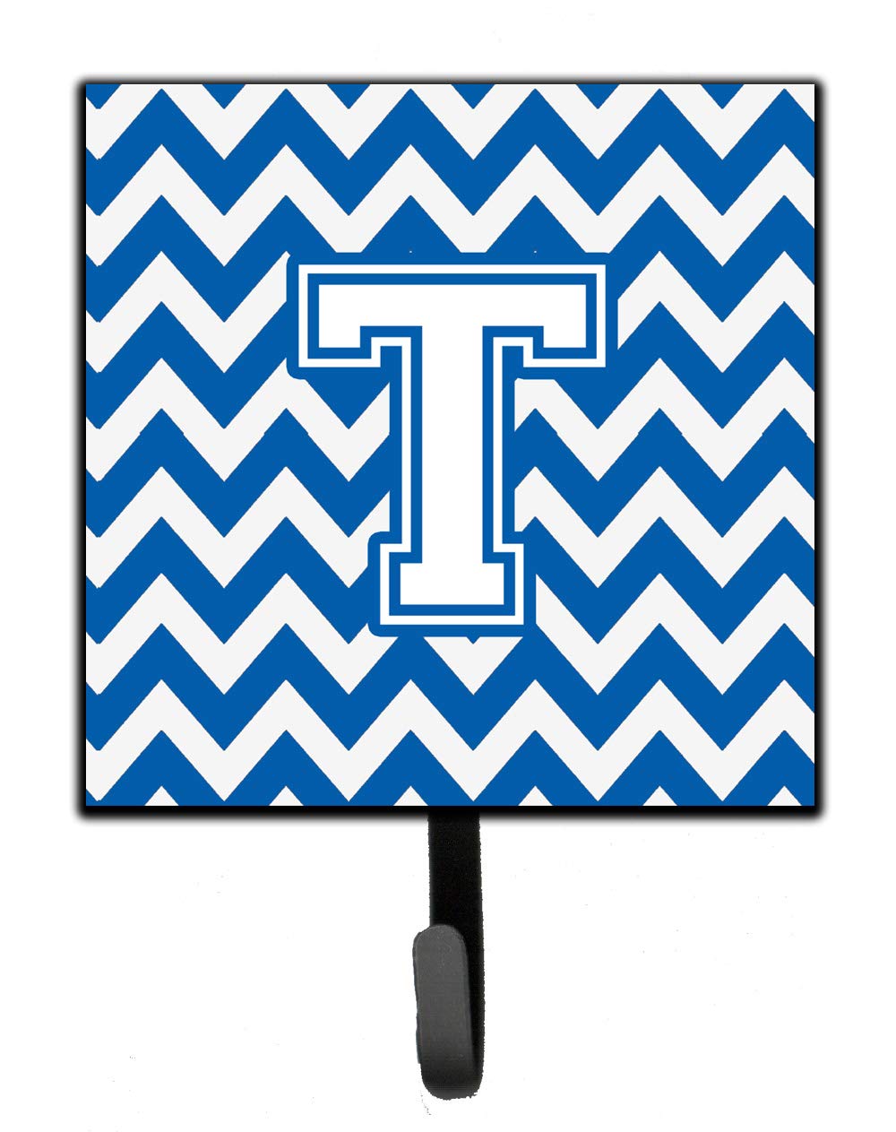 Caroline's Treasures CJ1045-TSH4 Blue & White Chevron Letter T Wall Hook - Key Holder, Coat Rack, Leash Hanger for Entryway, Kitchen & Bathroom Organization