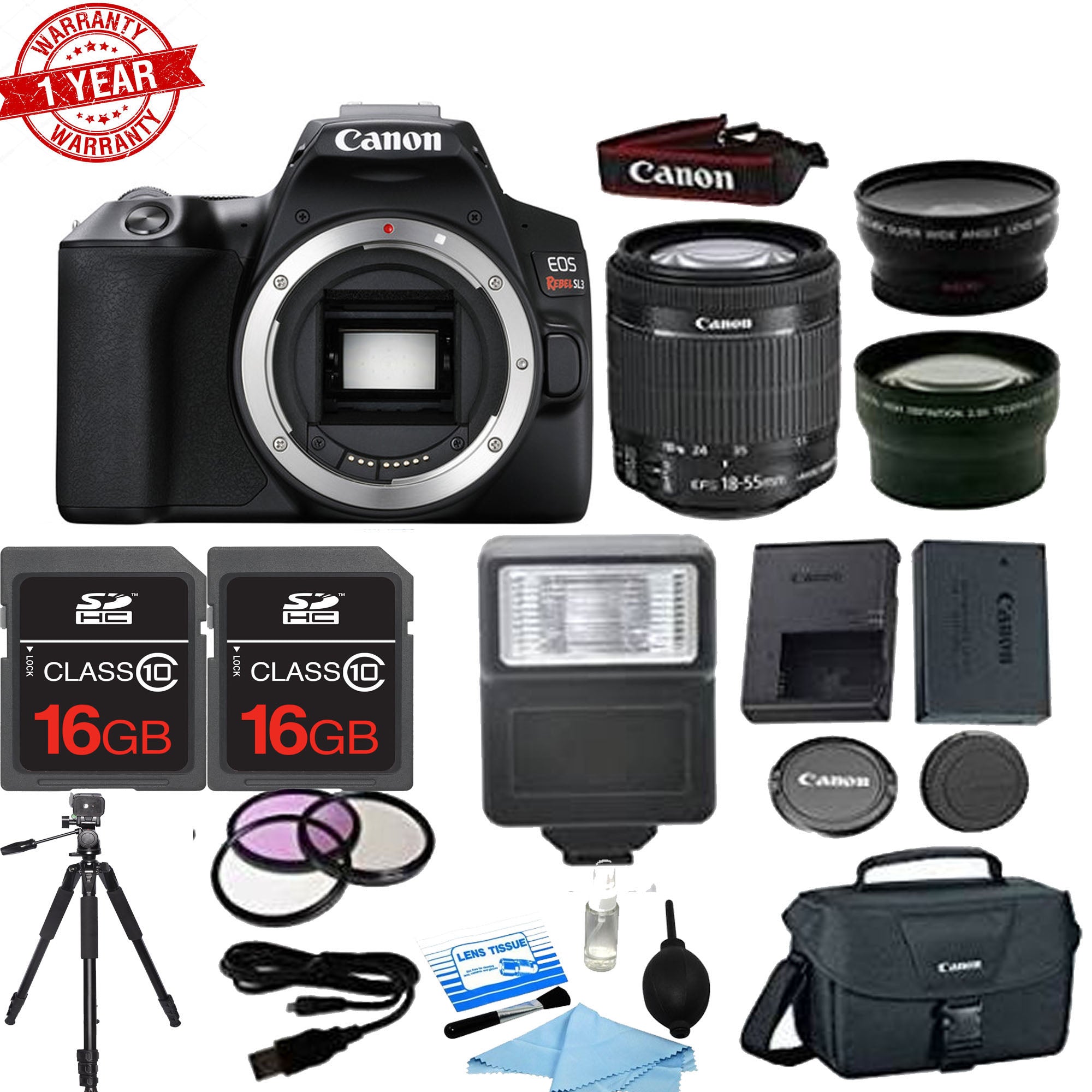 Canon EOS Rebel SL3/250D DSLR Camera with 18-55mm Lens Kit - Includes Flash & Extra Battery Bundle - Perfect for Travel Photography, Vlogging & Family Events