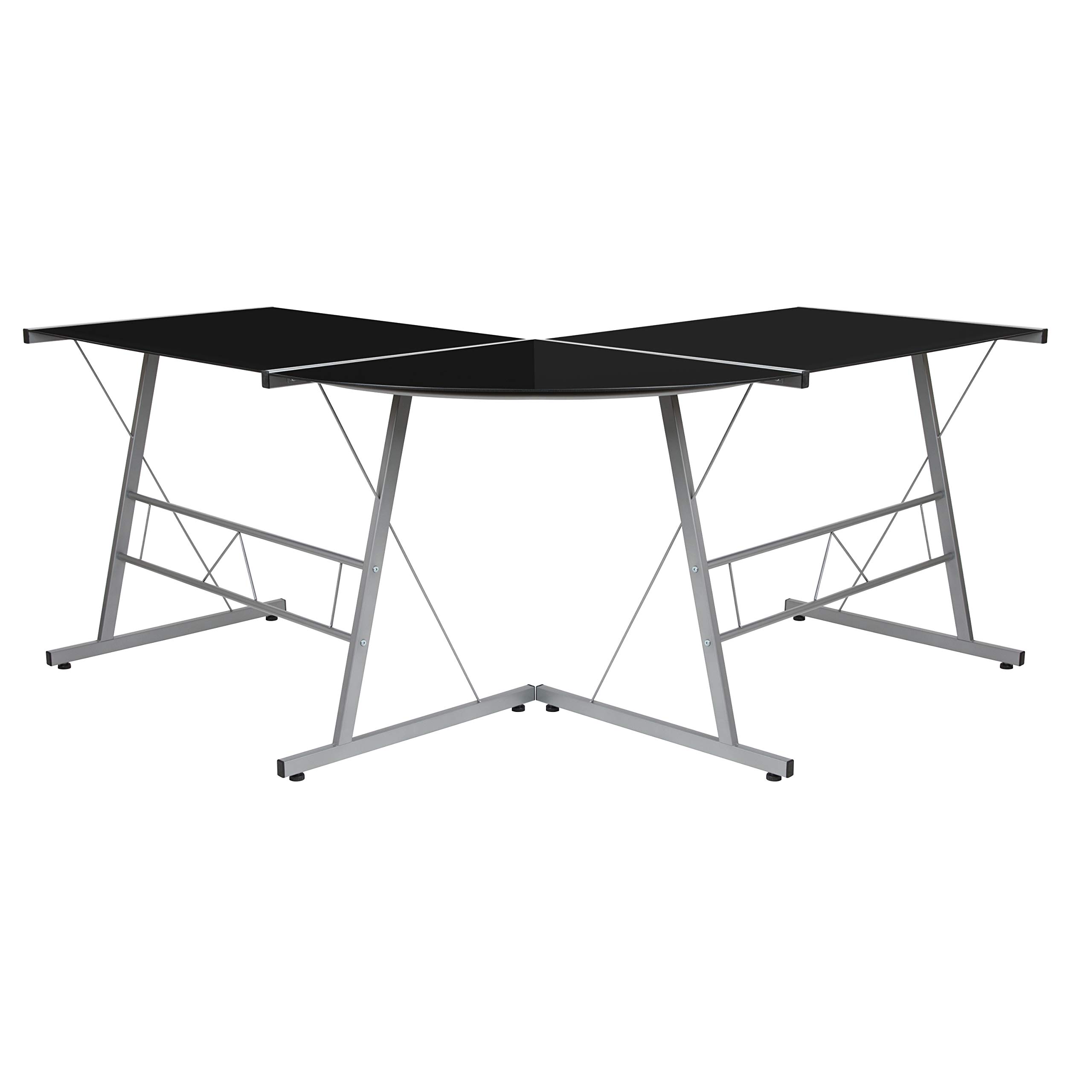EMMA + OLIVER Black L-Shaped Corner Glass Computer Desk for Gaming & Home Office - Perfect for Small Spaces, Workstations & Modern Home Decor