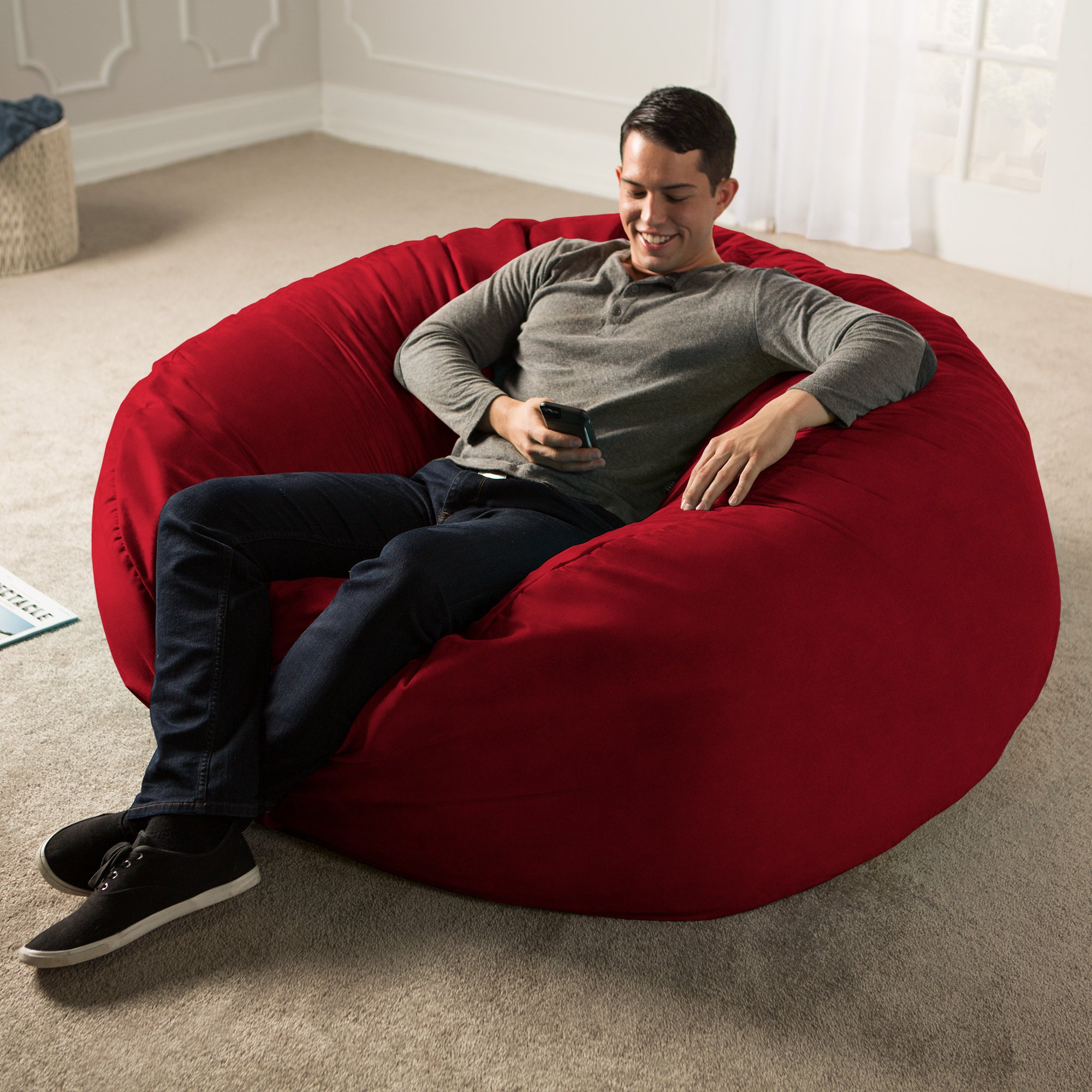Jaxx 5 Foot Super Soft Saxx Big Bean Bag Chair for Adults - Cinnabar Red Oversized Lounger | Perfect for Living Room, Game Room, Dorm & Relaxation