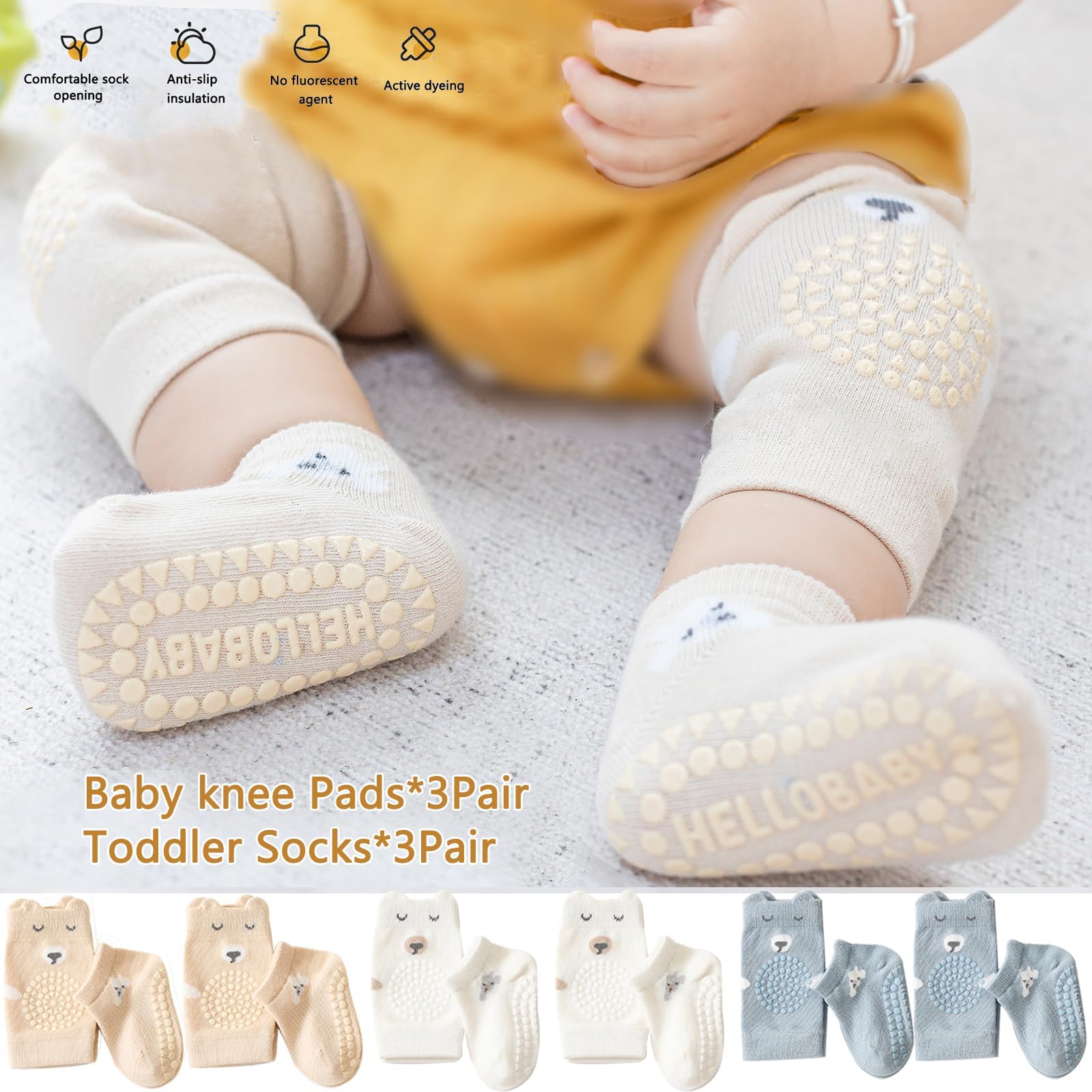 Unisex Baby Knee Pads with Non-Slip Socks - Soft Protective Crawling Gear for Infants & Toddlers - Essential Baby Walker Accessories for Safe Floor Play & Learning to Walk