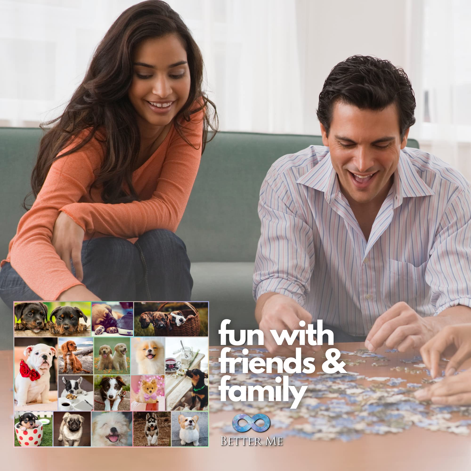 Better Me Puppy Puzzle 1000 Pieces - Cute Puppy Pals Jigsaw Puzzle with 17 Mini Scenes of Playing, Running & Stealing Treats | Perfect for Family Game Night, Stress Relief & Home Decor