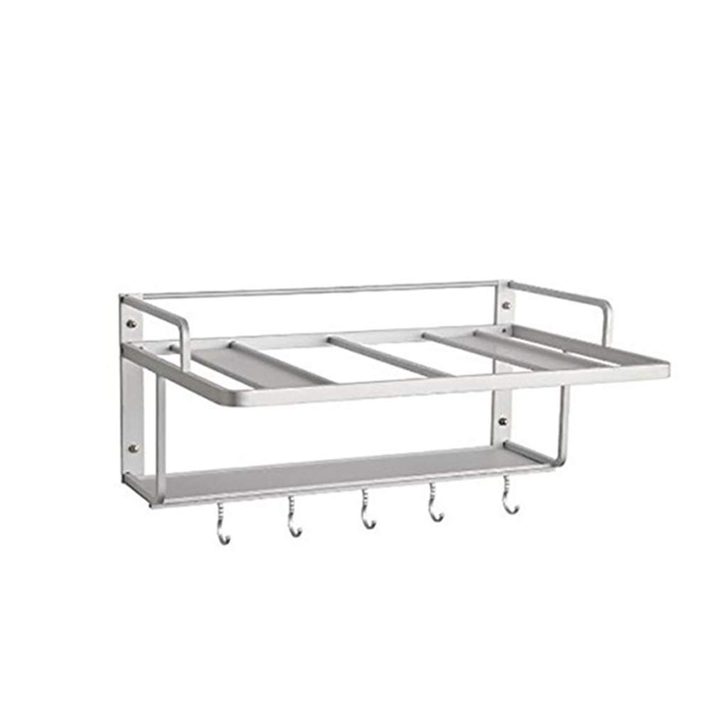 KXA Aluminum Microwave Shelf with Hooks - Multifunctional Kitchen Organizer for Microwave Forks, Spoons & Utensils (Silver, 53x36.5x38cm) - Perfect for Small Kitchen Space Saving & Countertop Organization