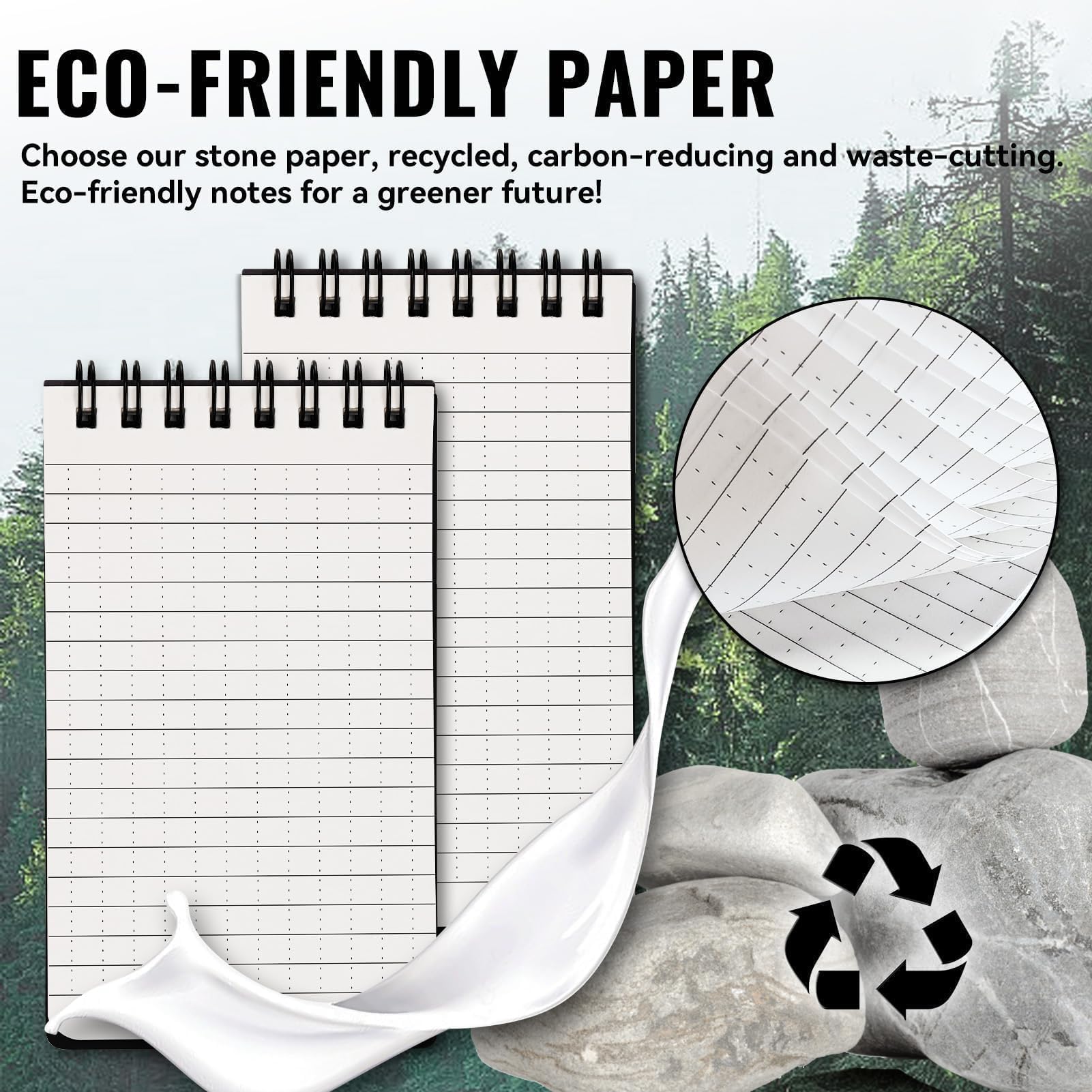 POPYOLA 4 Pack Waterproof Pocket Notebook - 3x5 All Weather Mini Spiral Notepad with 100 Squared Pages | Perfect for Outdoor Adventures, Police Work, Home Office & School Use