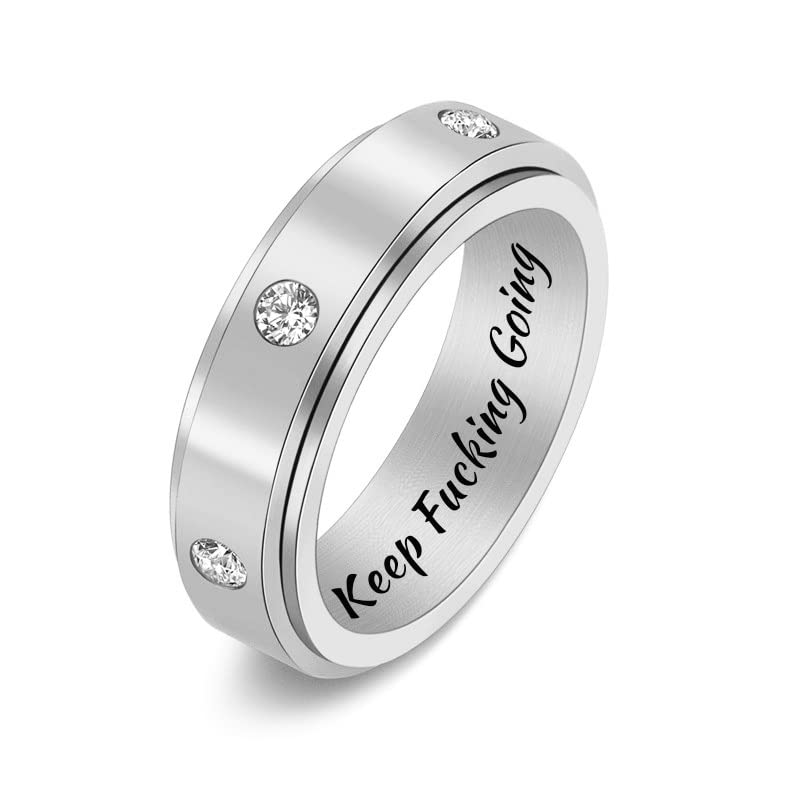 Keep Fucking Going Motivational Spinner Ring - Stainless Steel Inspirational Jewelry with Zircon Stones - Graduation Gift for Women & Teens - Silver Size 8 - Perfect for Daily Wear, Stress Relief & Self-Encouragement