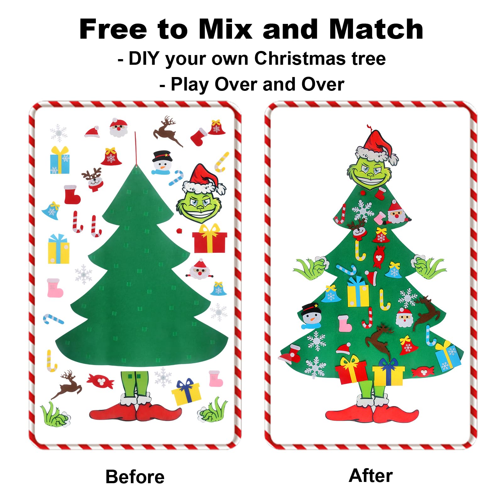 GameXcel 4.5ft Felt Christmas Tree for Toddlers with 37pcs Ornaments | Montessori Velcro DIY Xmas Decor | Holiday Kids Activity & Home Decoration | Perfect for Preschool Learning & Family Christmas Fun